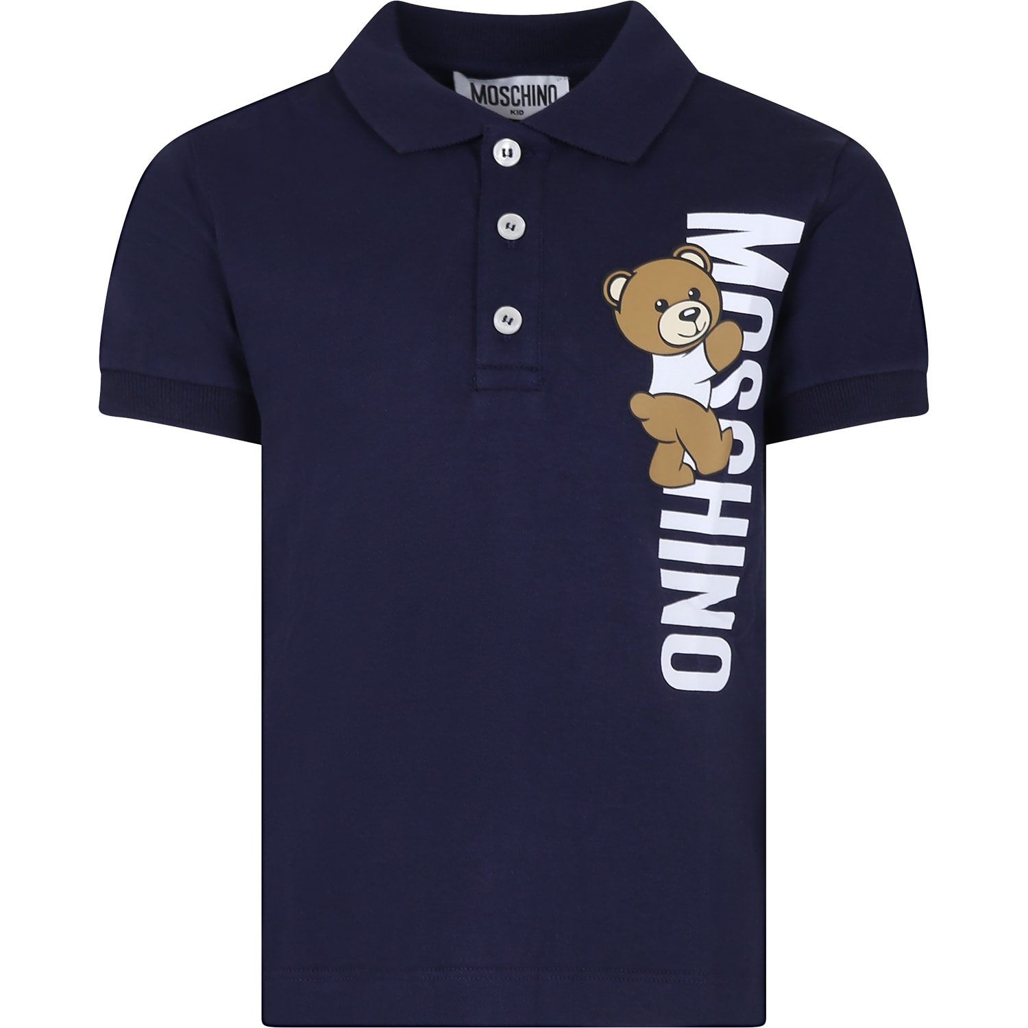 Moschino Kids' Blue Polo Shirt For Boy With Teddy Bear And Logo