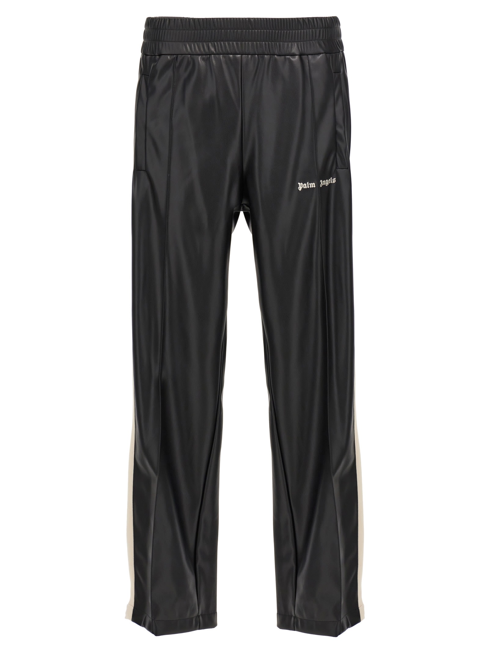 Shop Palm Angels Leather Effect Track Joggers In White/black