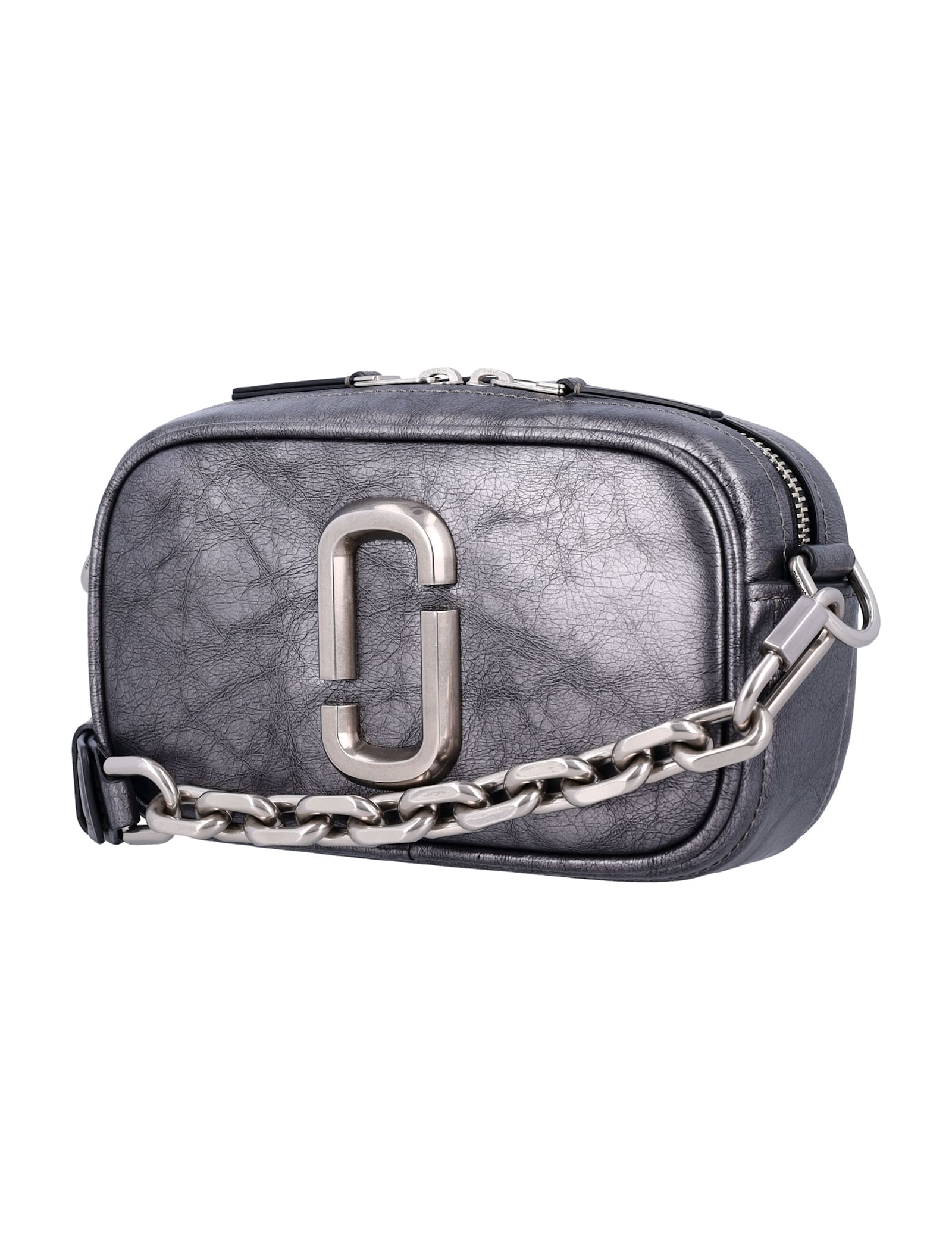 Shop Marc Jacobs The Metallic Distressed Big Shot In Dark Grey