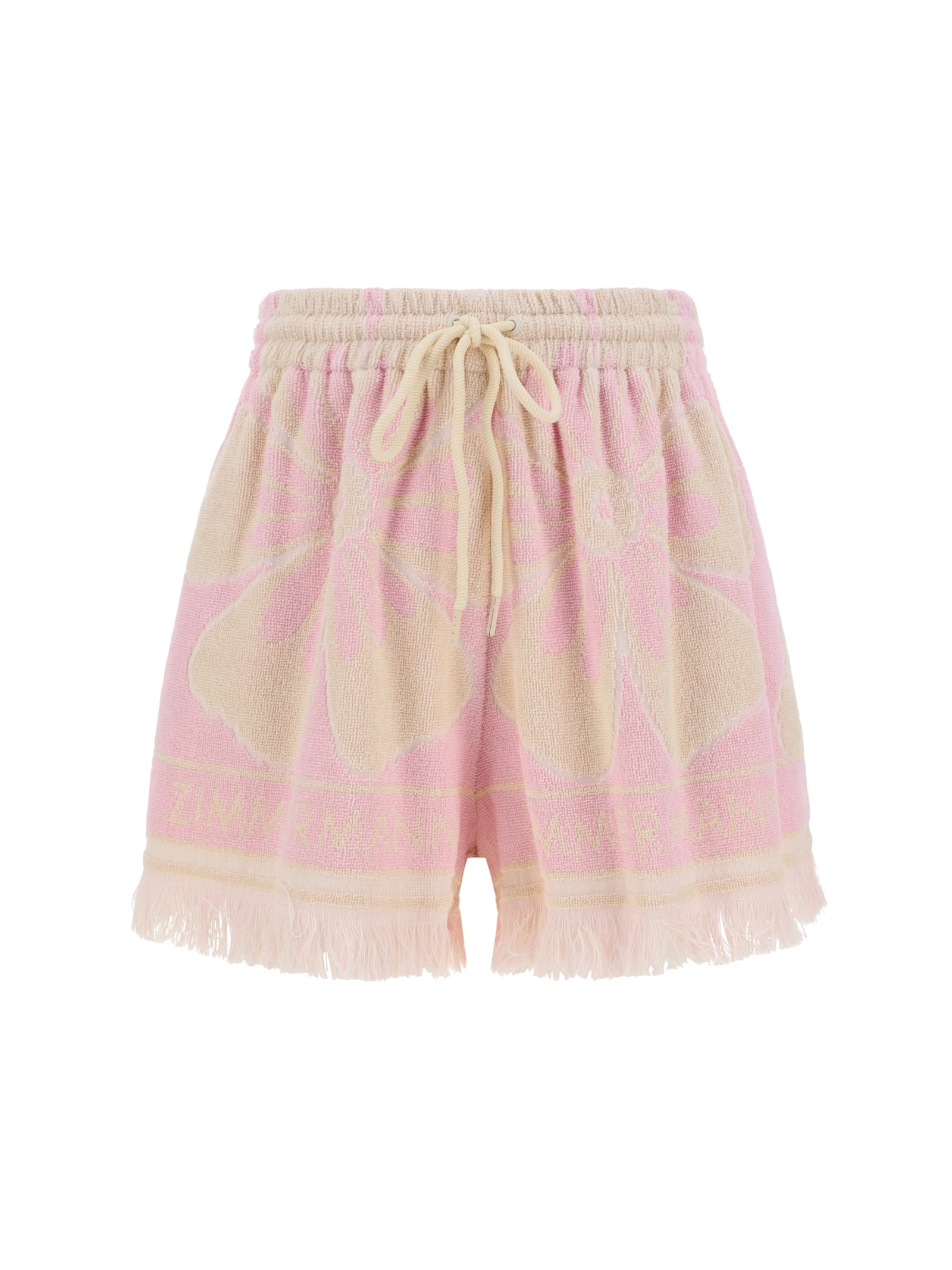 Shop Zimmermann The Pop Towelling Shorts In Pink/cream