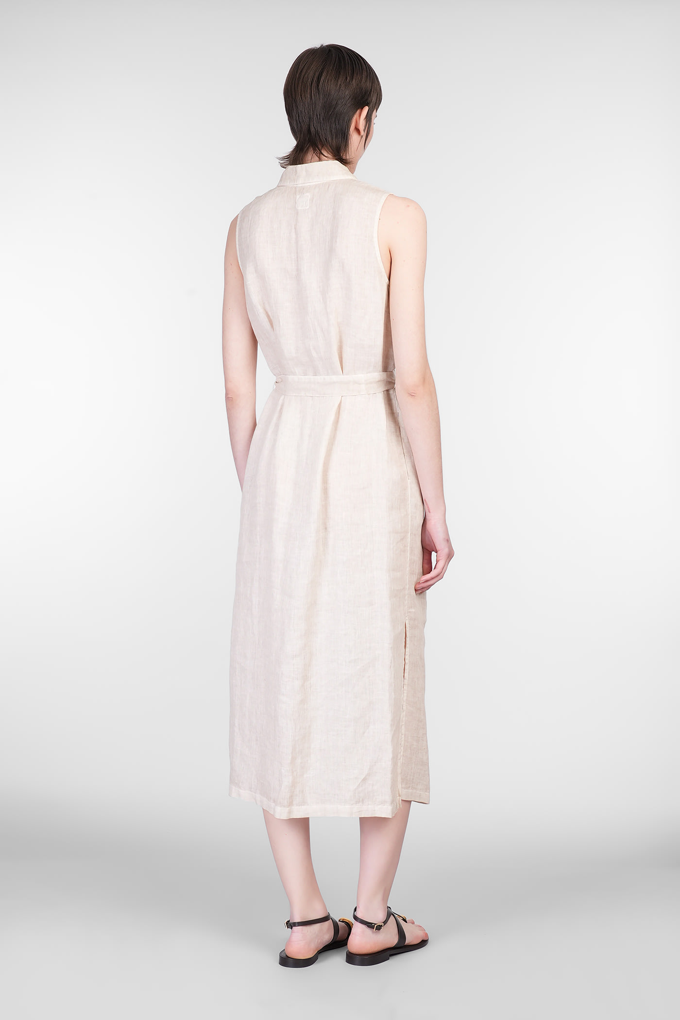 120% Lino Dress Woman In Beige Linen In Neutral