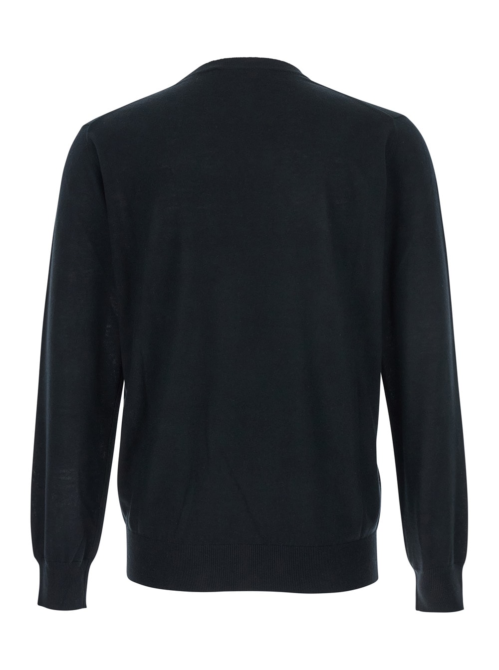 Kangra Cashmere Black Crewneck Sweater With Ribbed Trims In Wool Man In Black