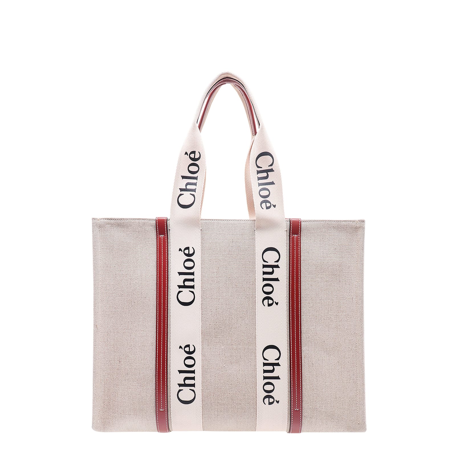 Chloé Linen Shoulder Bag With Logo Print. This Bag Is Made With Lower Environmental Impact Material In Sand