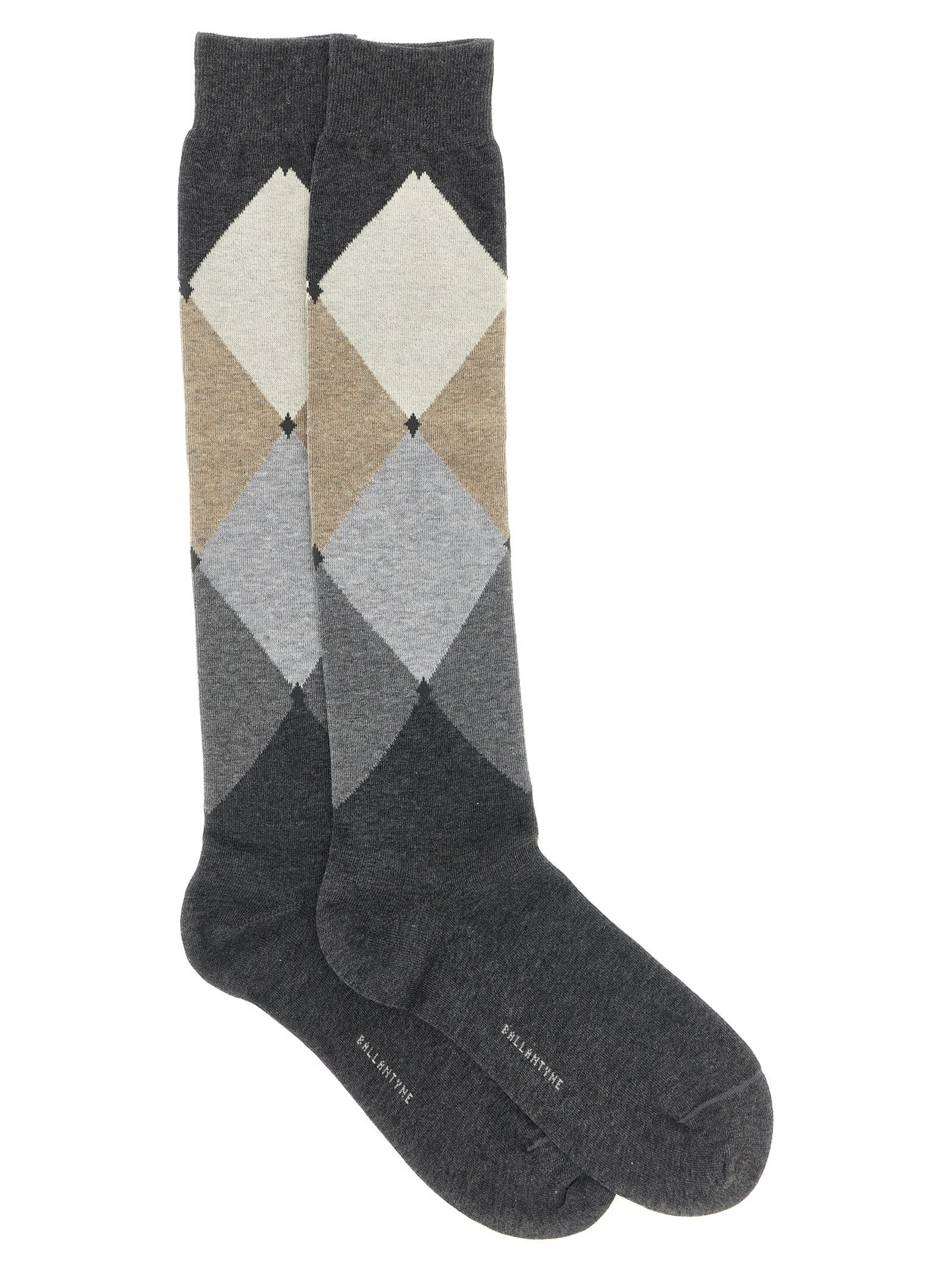 Ballantyne Knee-high Argyle Pattern Socks In Gray