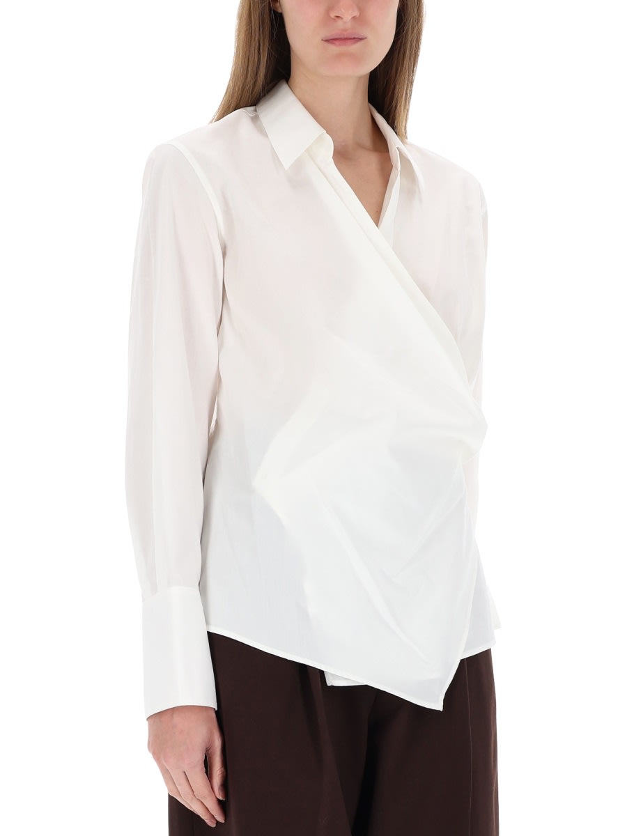 Helmut Lang Long Sleeve Wrap Top With Collared Neck In White
