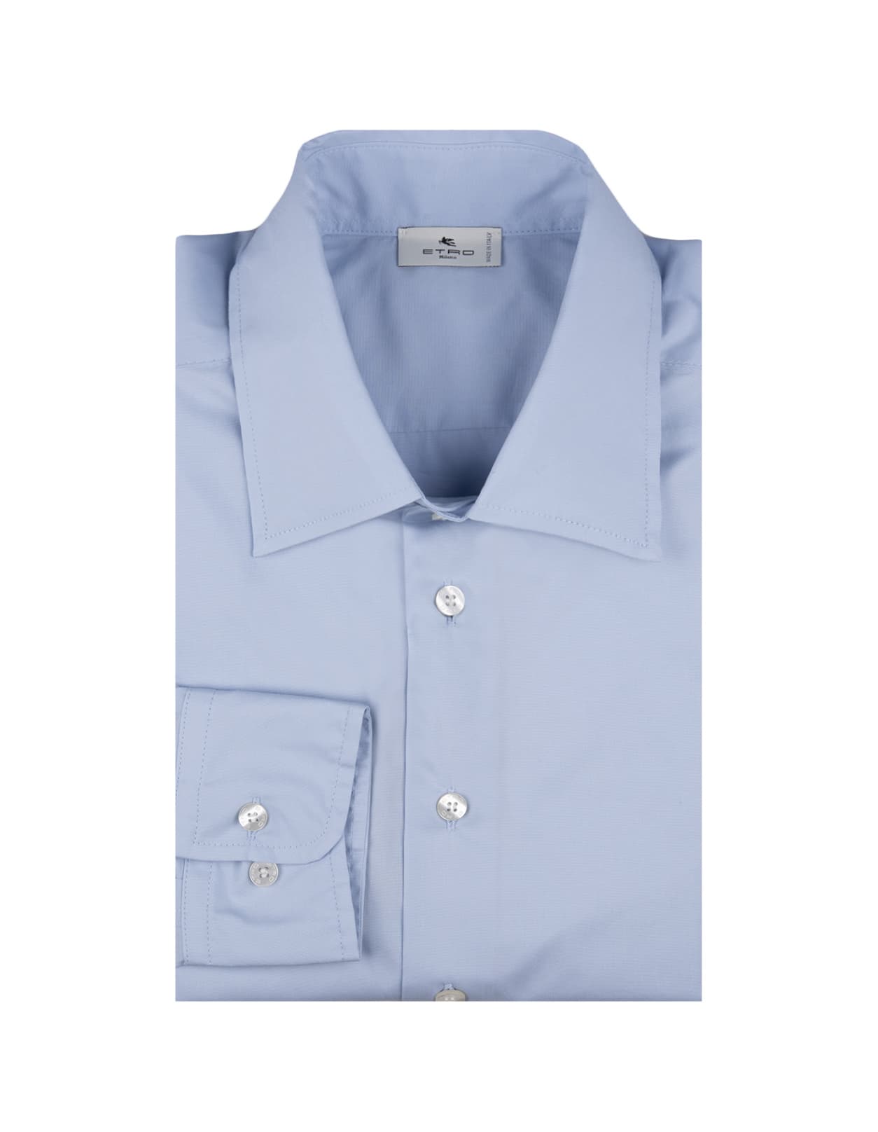 Shop Etro Light Blue Shirt With Embroidered Logo And Printed Undercollar