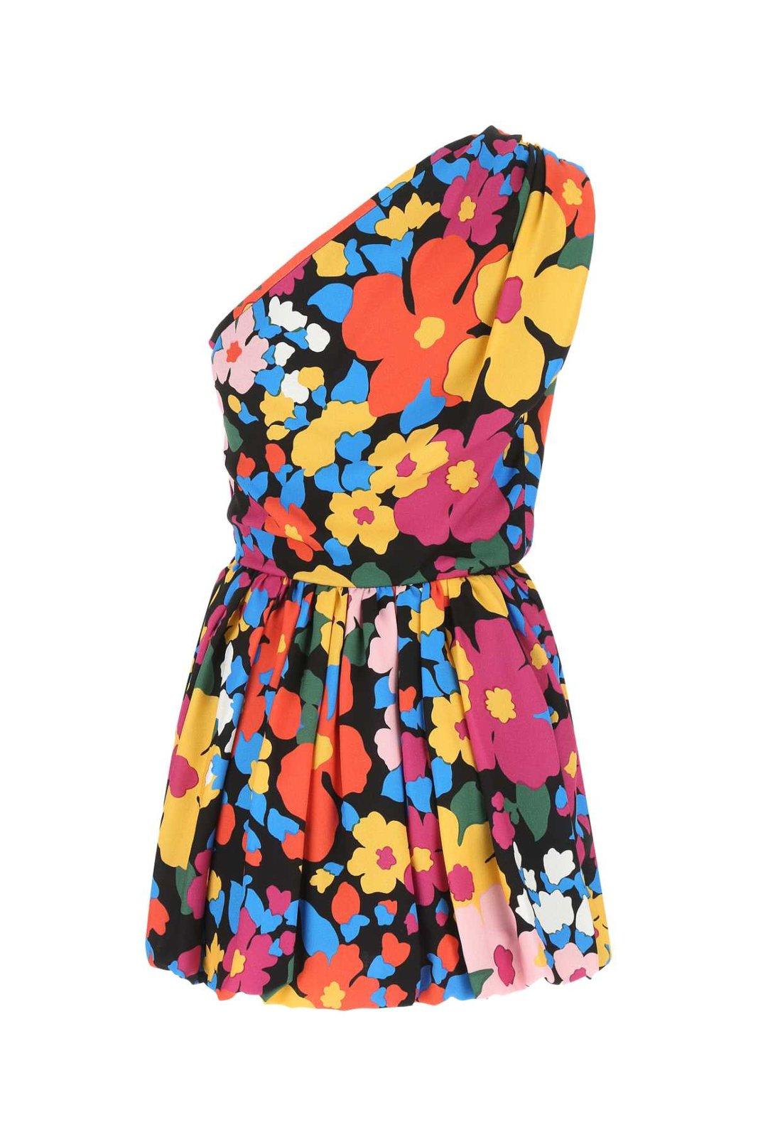 Shop Saint Laurent Floral Printed One-shoulder Midi Dress In Multicolour