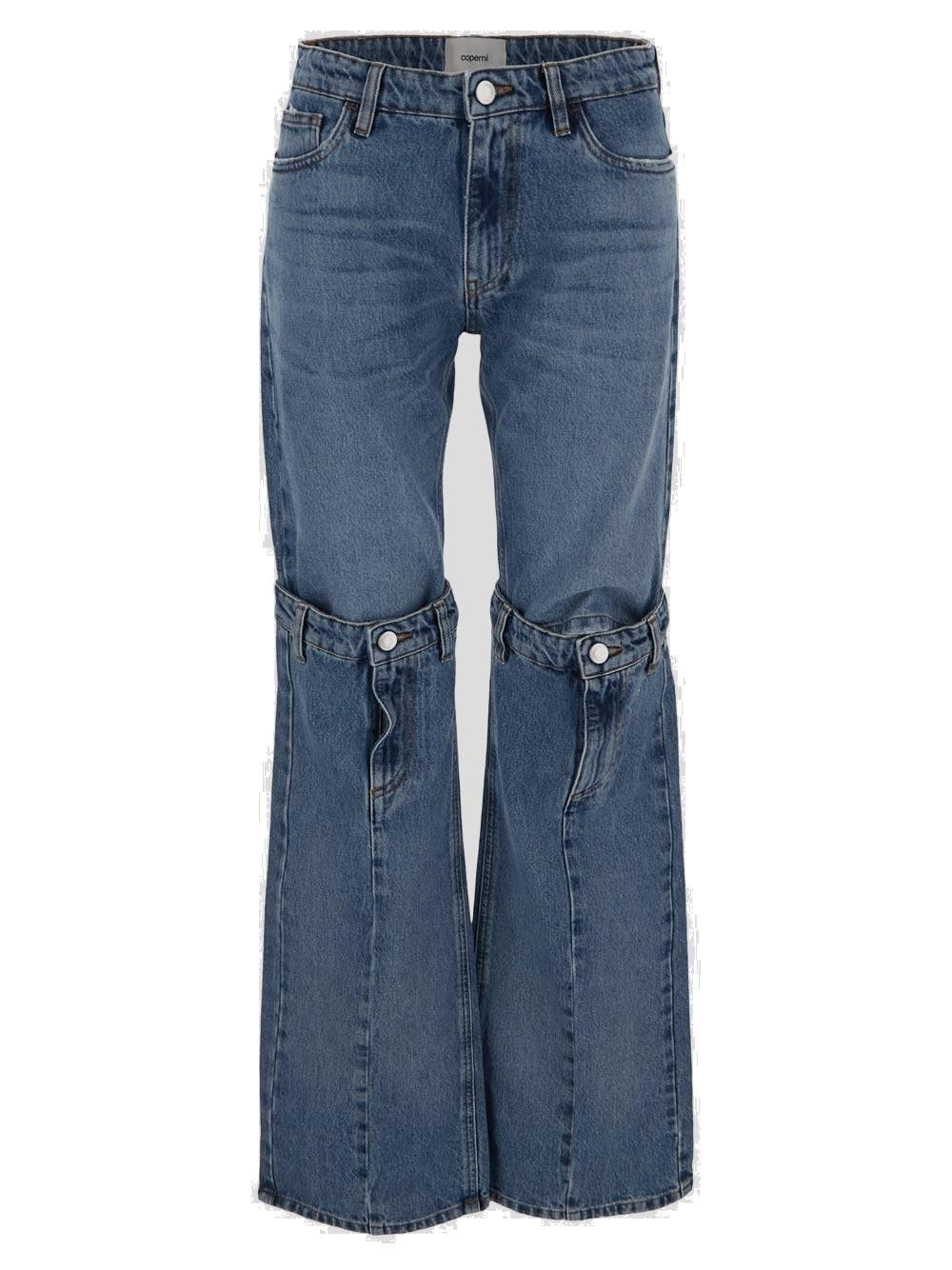 Shop Coperni Mid-waisted Open Knee Jeans In Blue