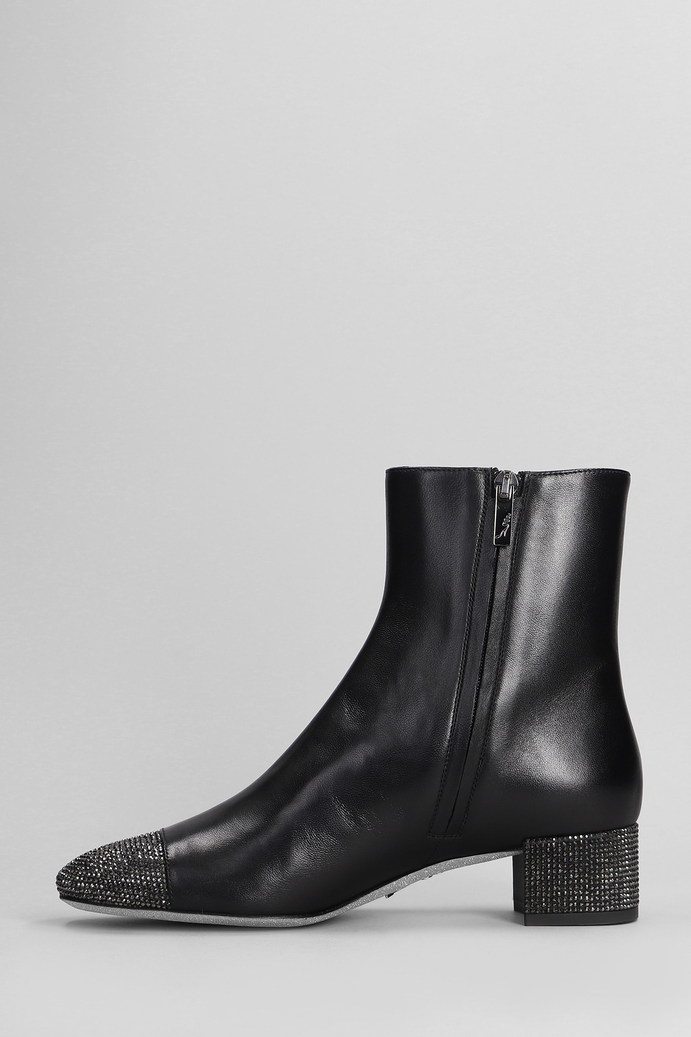 Shop René Caovilla Bonnie Low Heels Ankle Boots In Black Leather