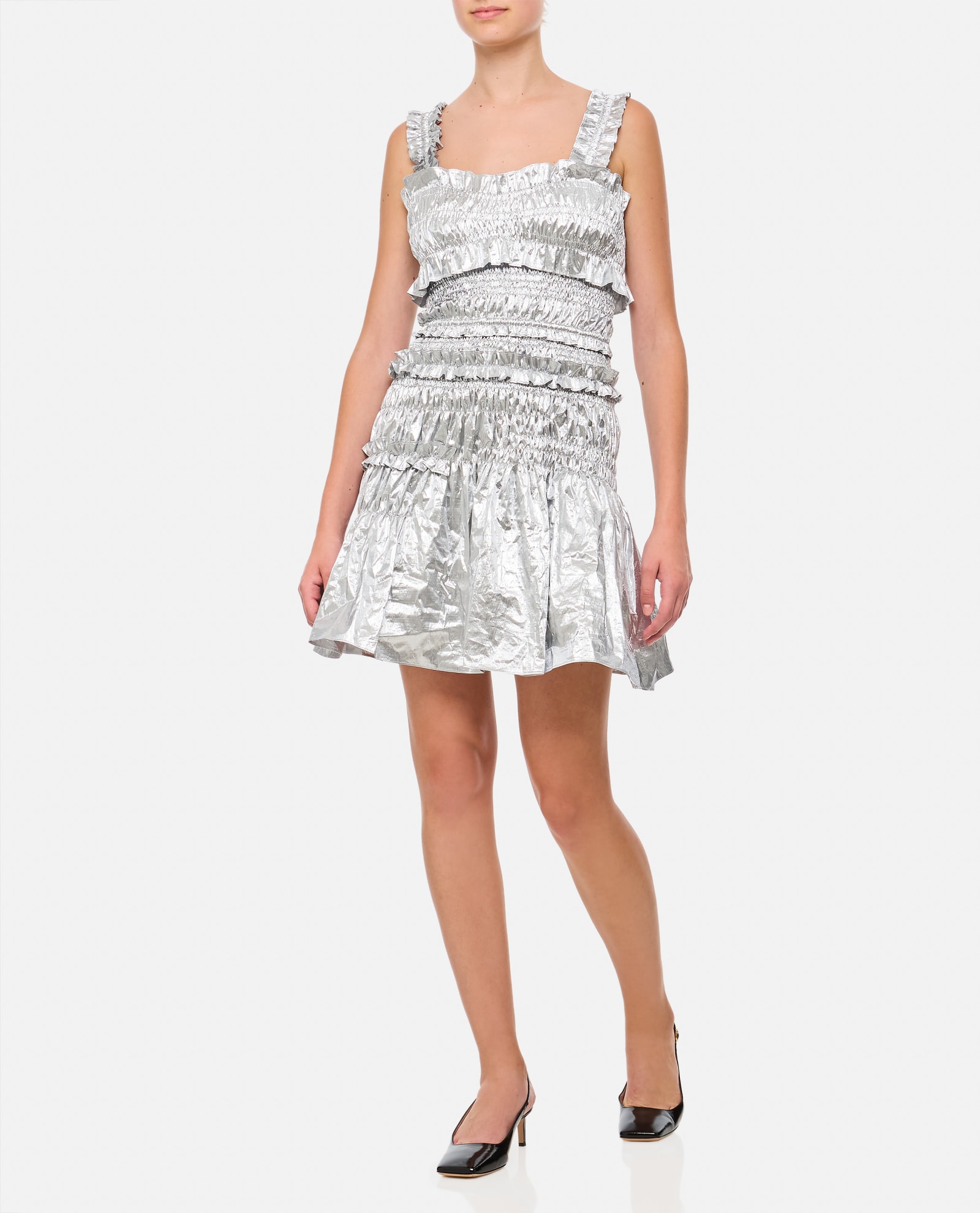 Shop Cecilie Bahnsen Oona Dress Cosmos Taffeta In Silver