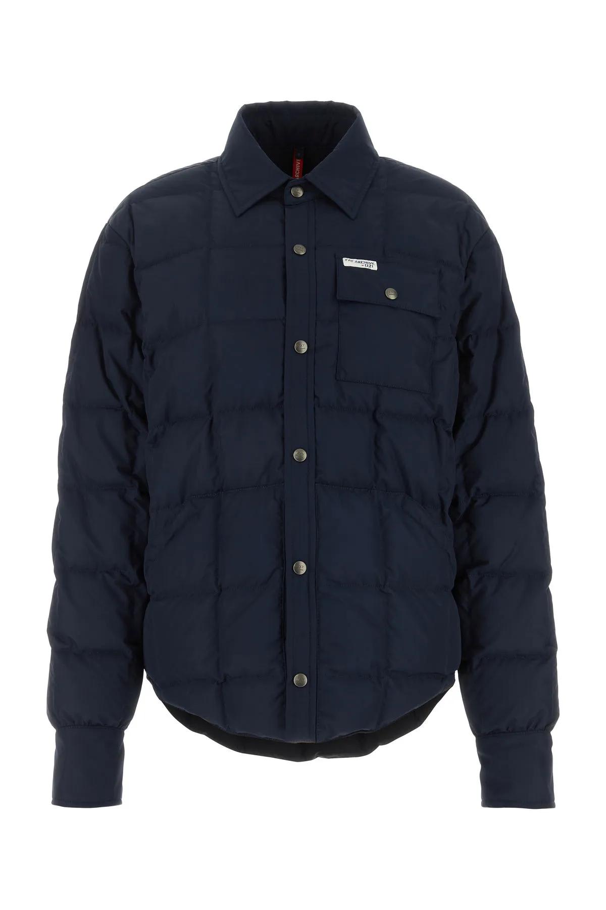 Shop Fay Navy Blue Polyester Down Jacket