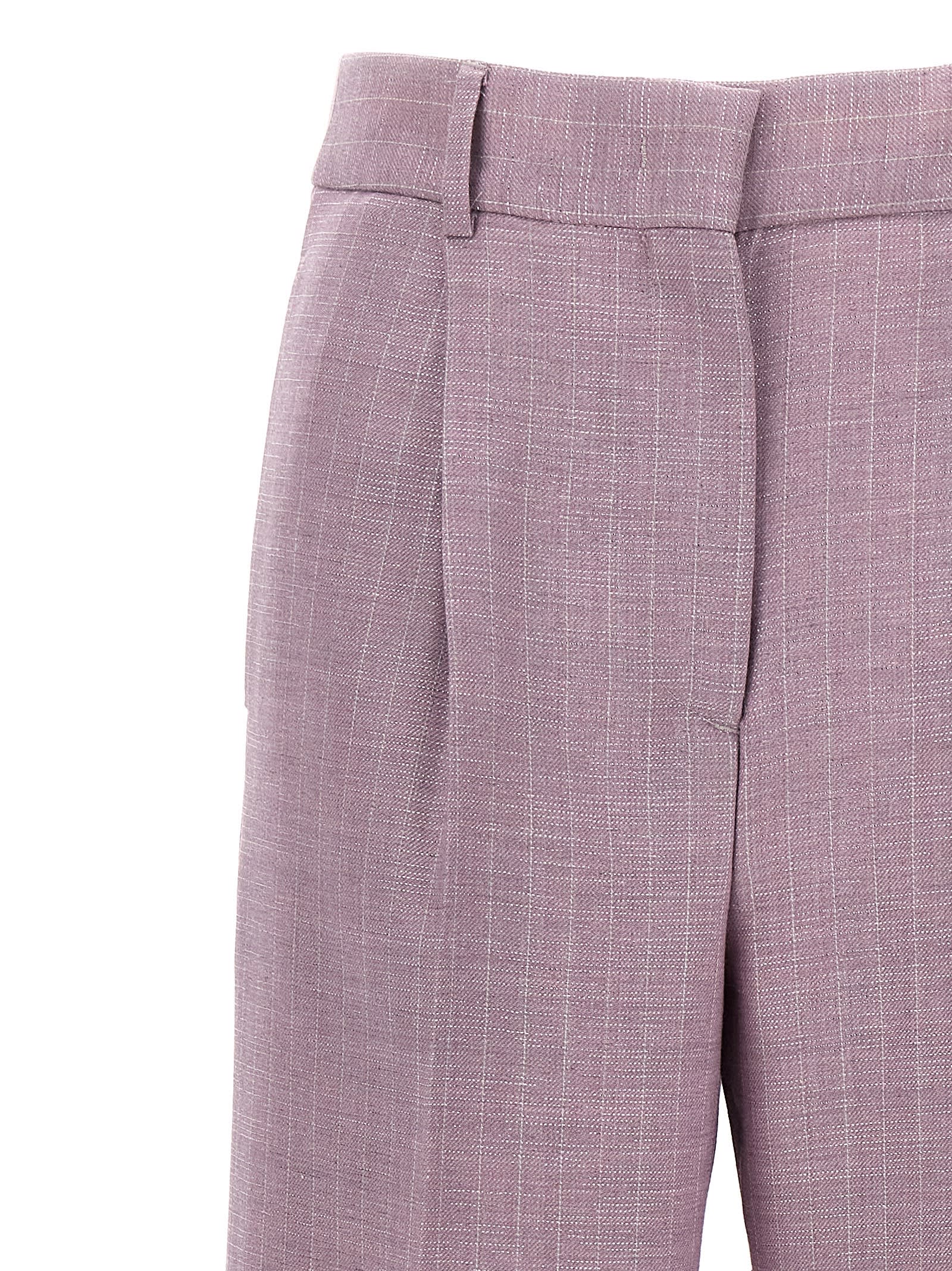 Msgm Lurex Pinstriped Wide Leg Trousers With Pleated Front In Purple
