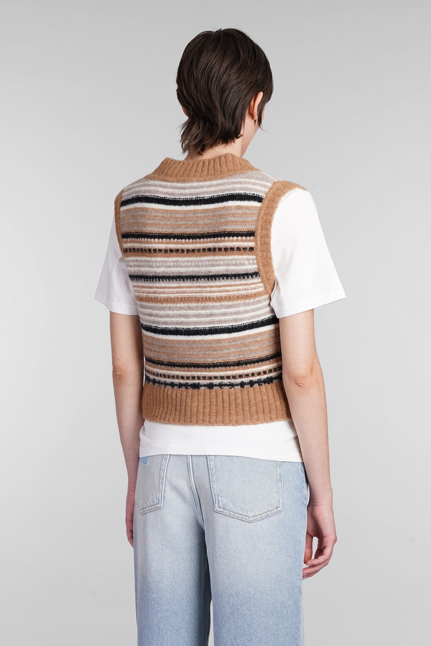 Shop Ganni Vest In Beige Wool