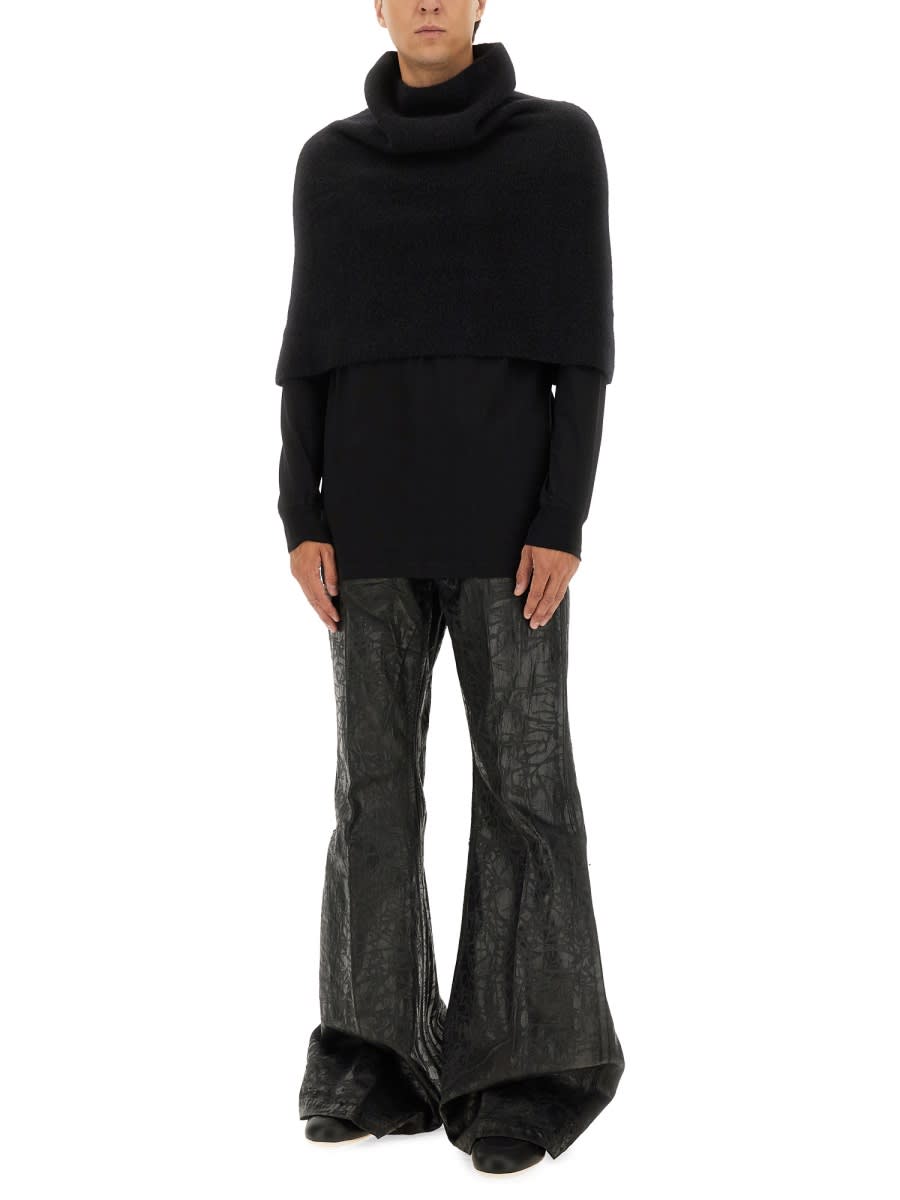 Rick Owens Knitted Cape With Soft Textured Fabric In Black
