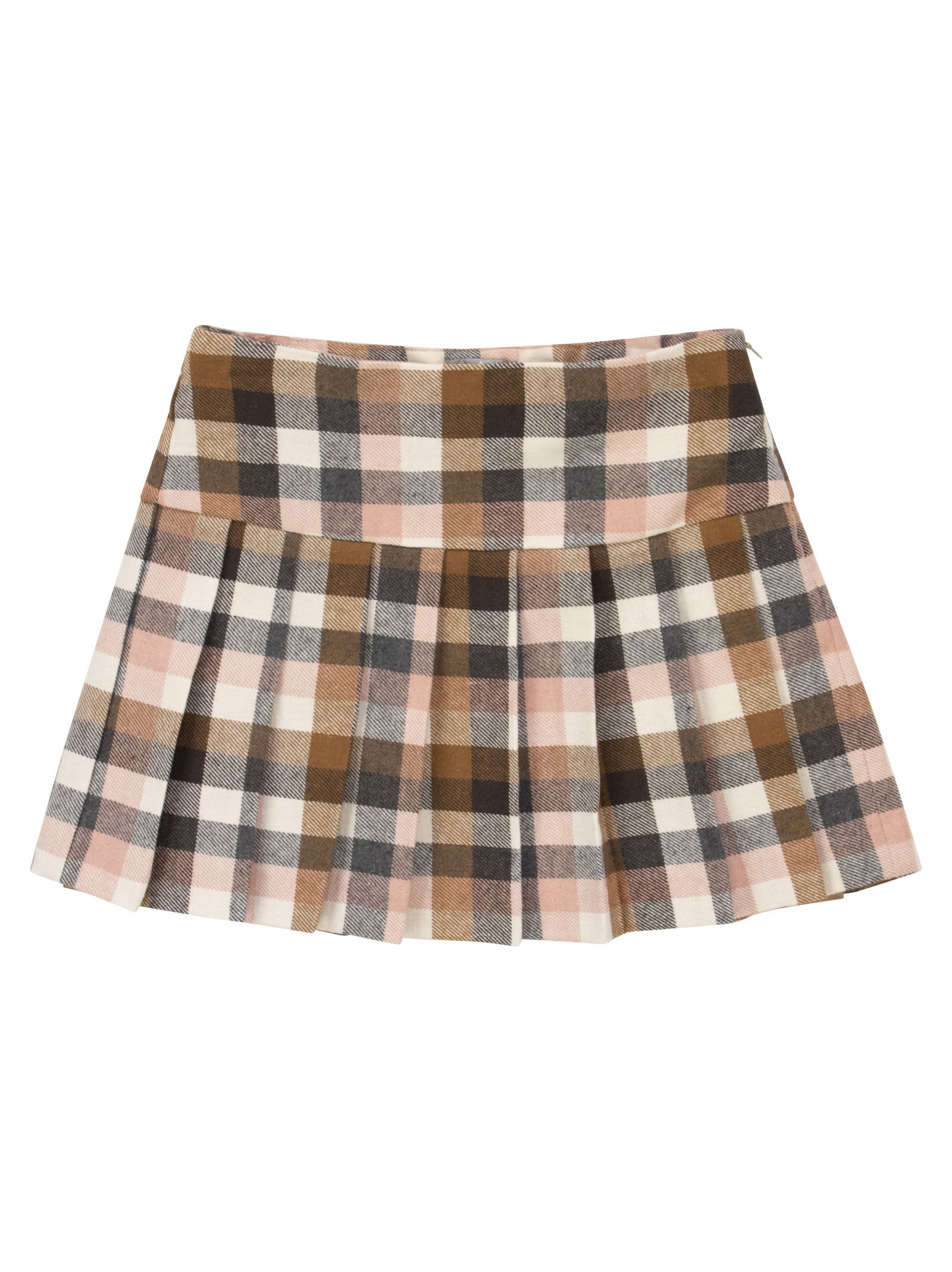 Il Gufo Check Skirt With Pleated Pattern In Pink/beige