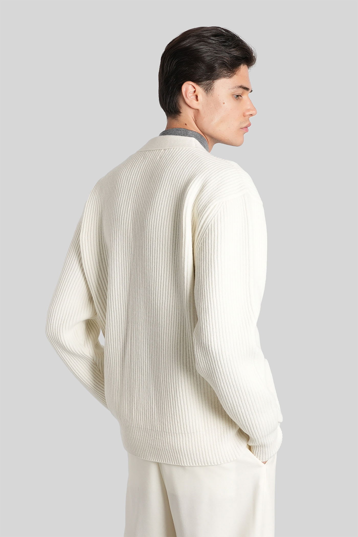 Lardini Cardigan In Beige Wool In White