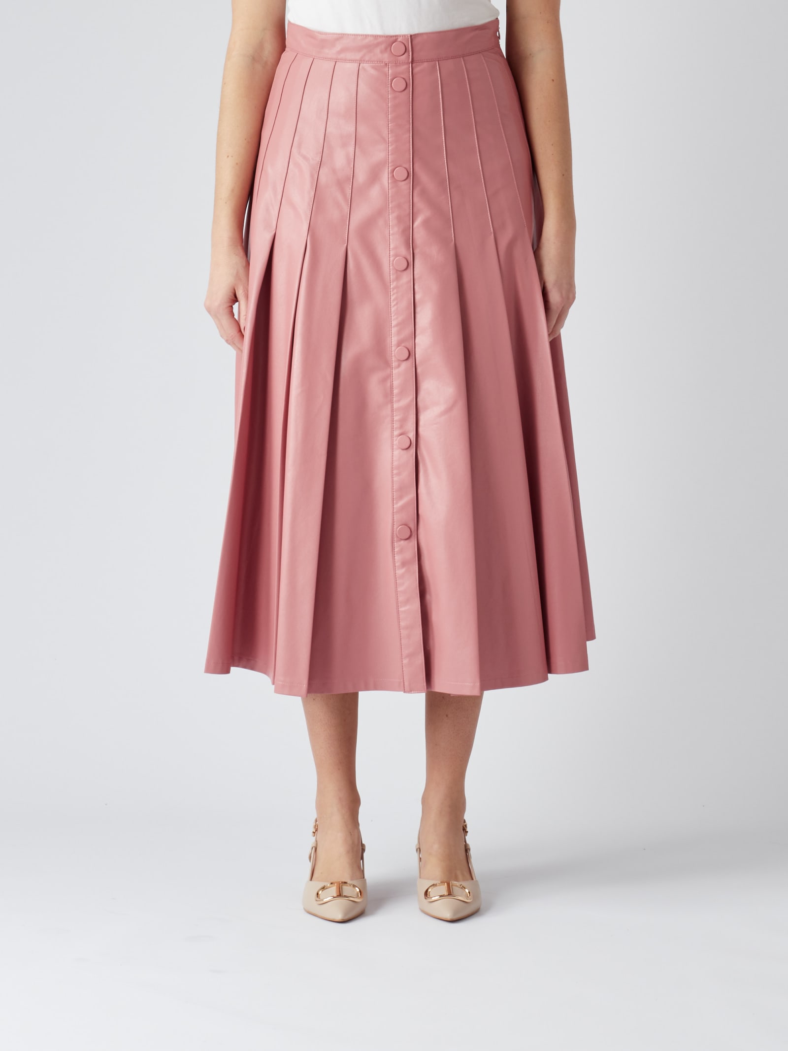 Twinset Leather-effect Pleated Skirt In Rosa