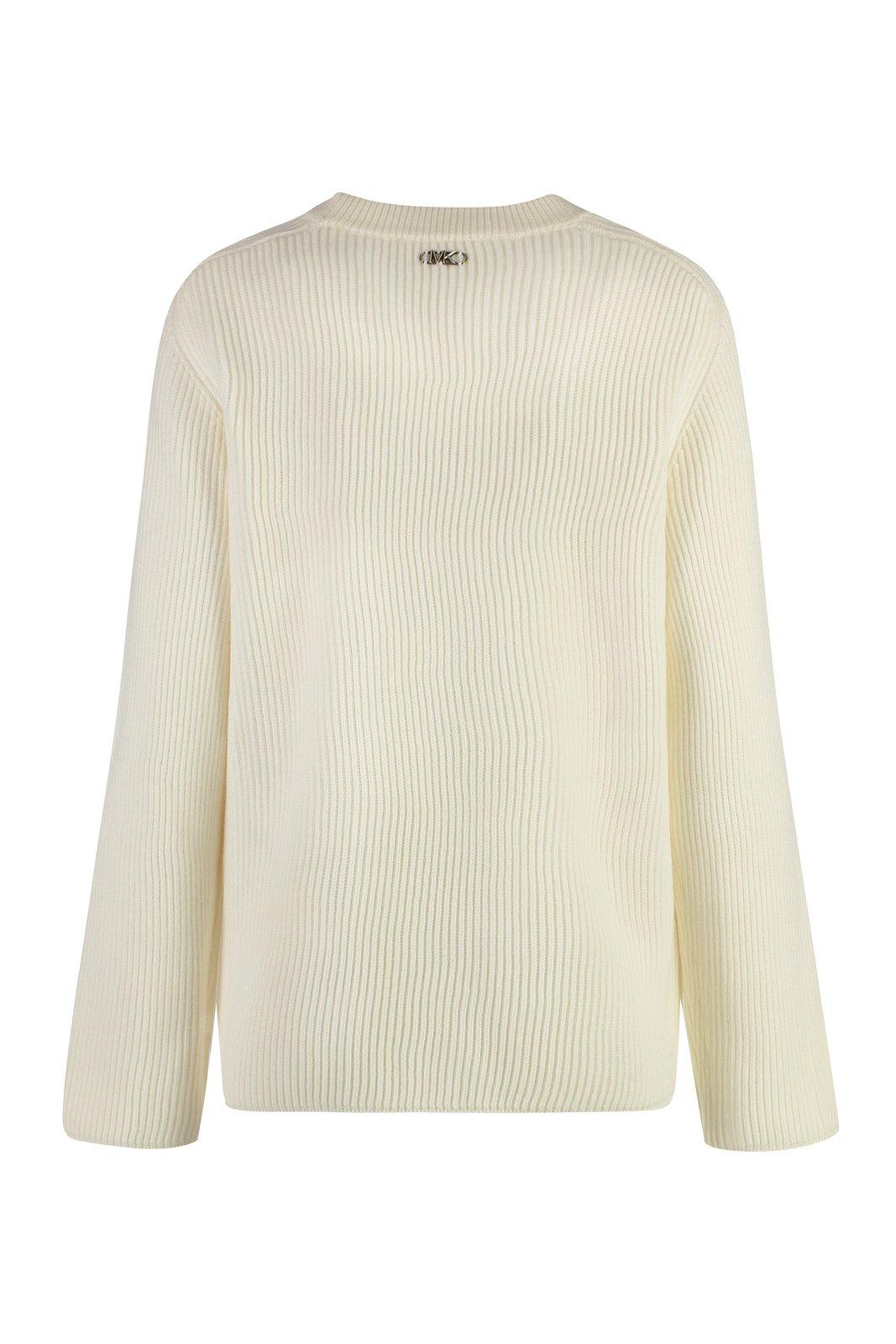 Shop Michael Michael Kors Ribbed Crew Neck Jumper In Bone