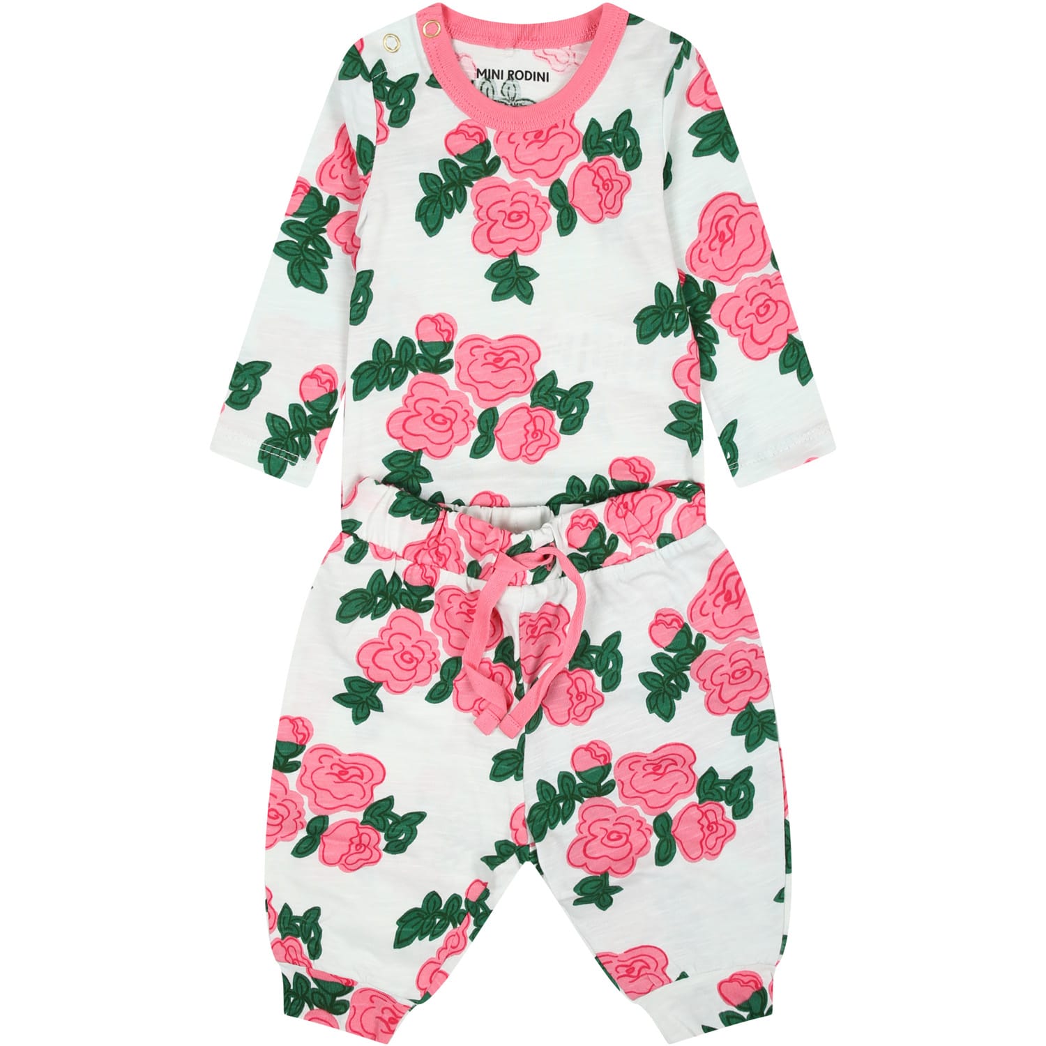Mini Rodini White Set For Baby Girl With Rose