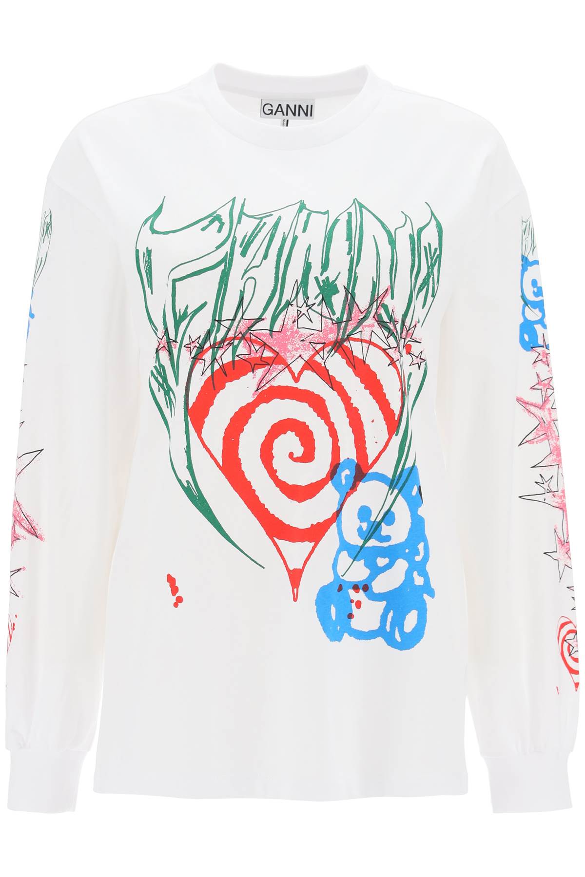 Shop Ganni Printed Long Sleeve T-shirt In Bright White (white)