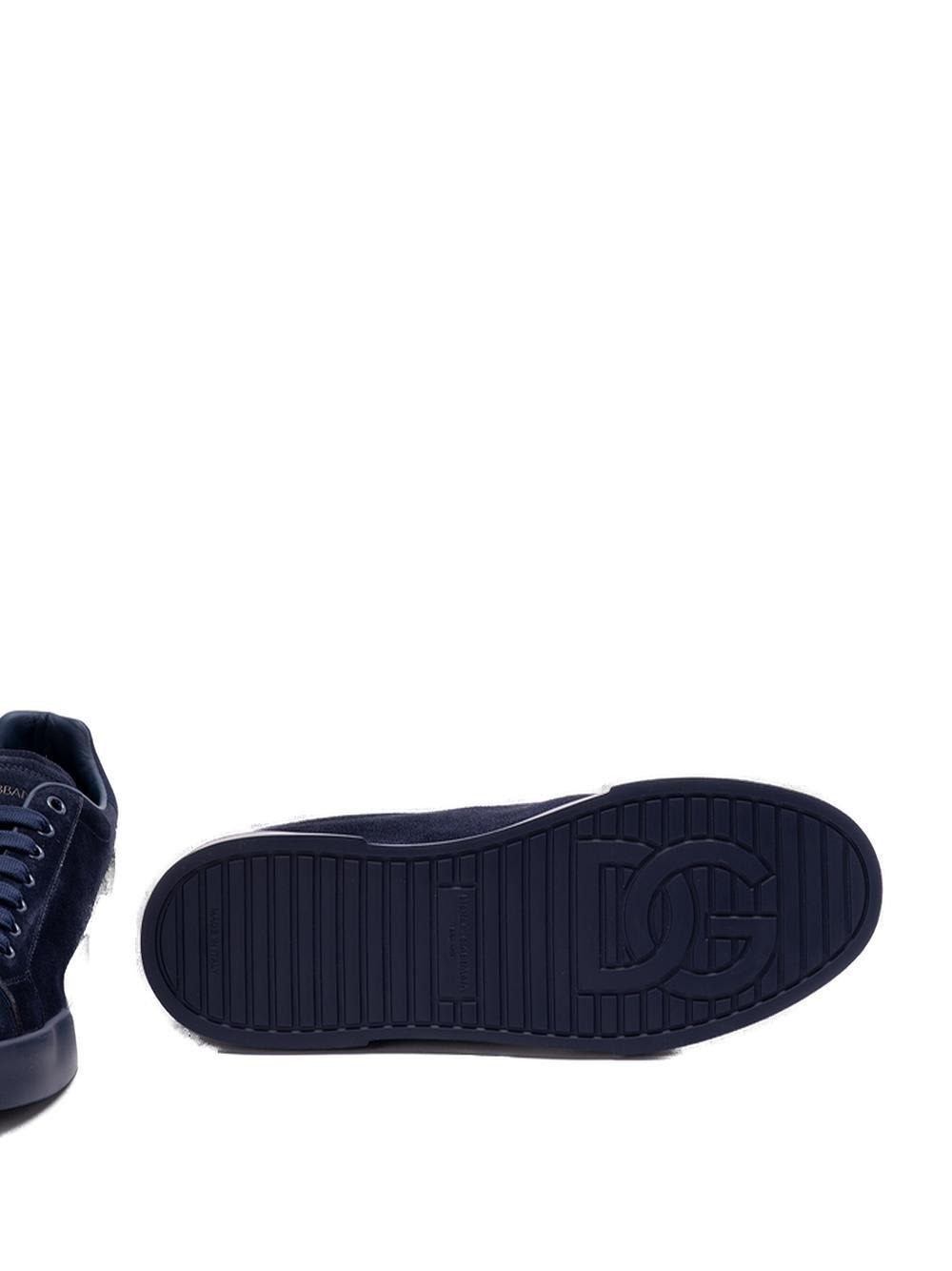 Dolce & Gabbana Round Toe Suede Finish Rubber Sole Sneakers In Blue