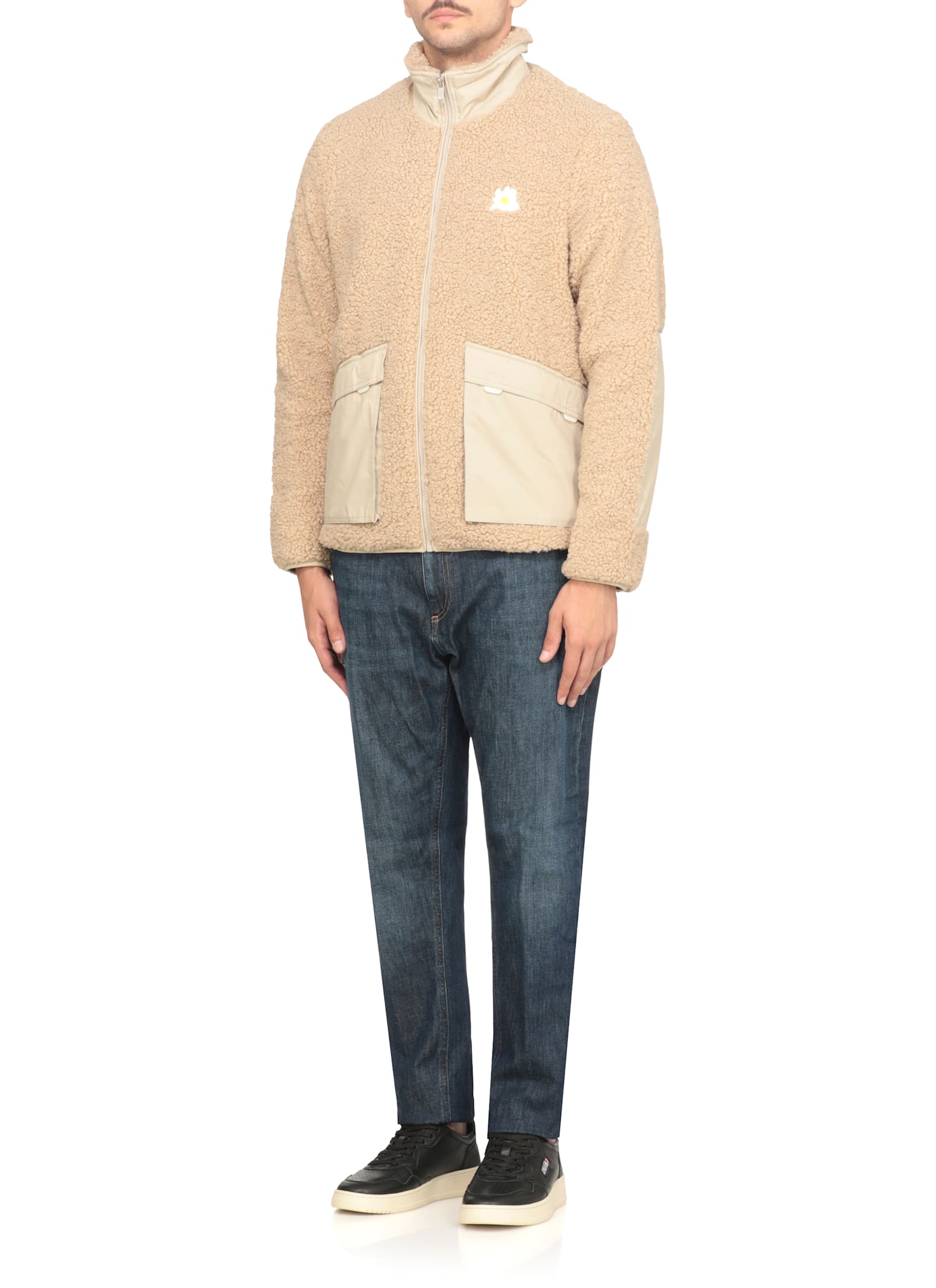 Autry Short Teddy Jacket High Neck In Neutral