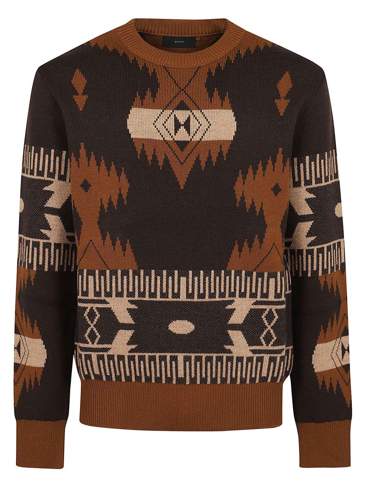 Shop Alanui Icon Jacquard Crewneck Jumper In Brown