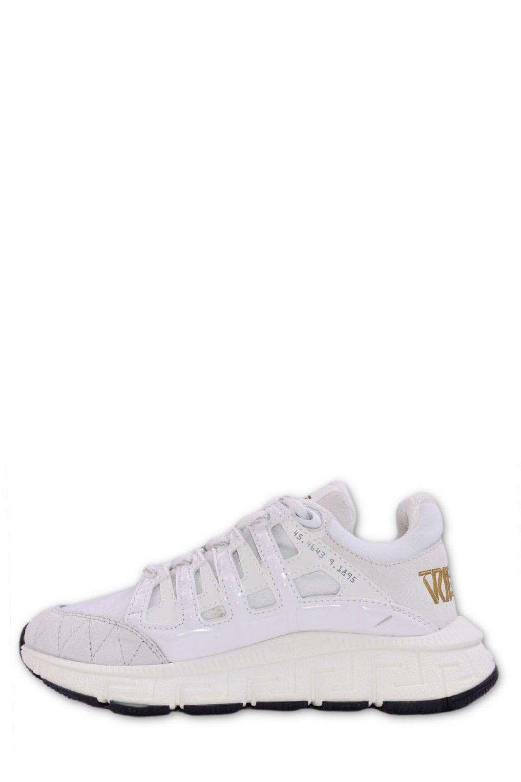 Shop Versace Logo Patch Lace-up Sneakers In White