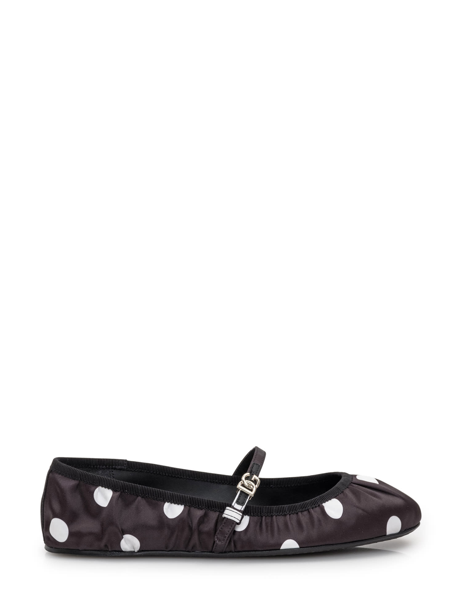 Shop Dolce & Gabbana Satin Ballerina In Pois Medio Bco/nero