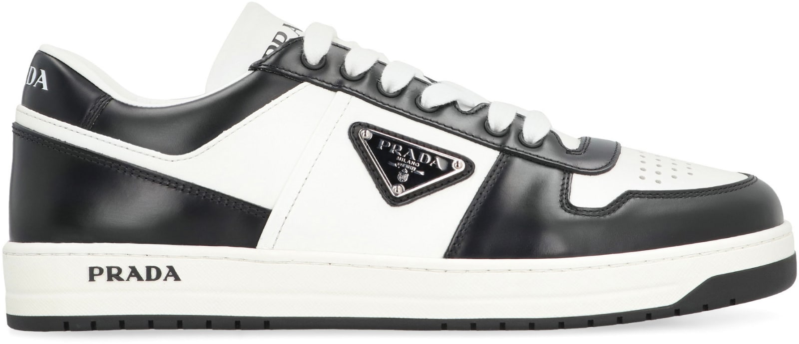 Shop Prada Downtown Leather Low-top Sneakers In White