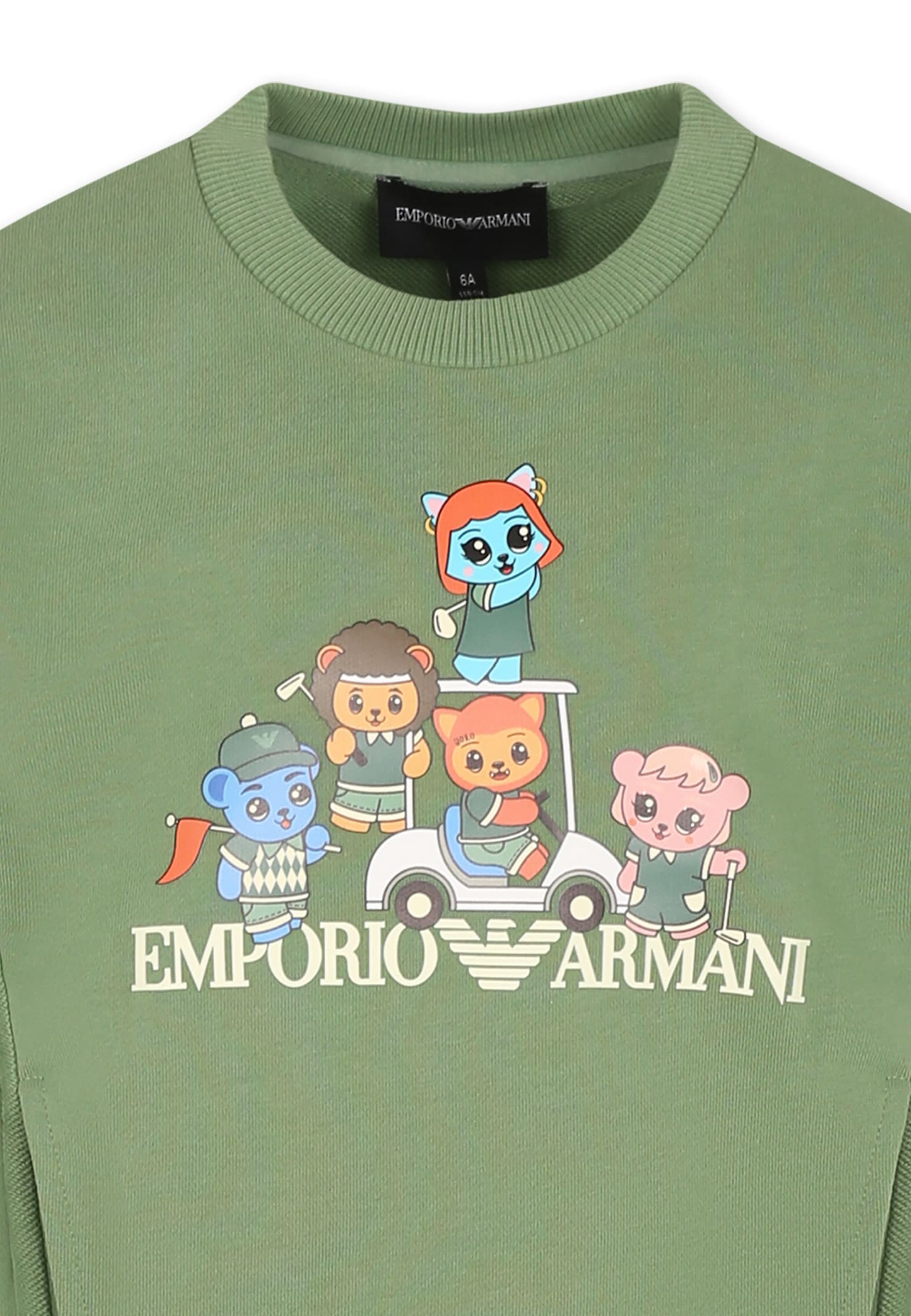 Emporio Armani Asv Organic Jersey Sweatshirt With Manga Bear Crew Print In Green