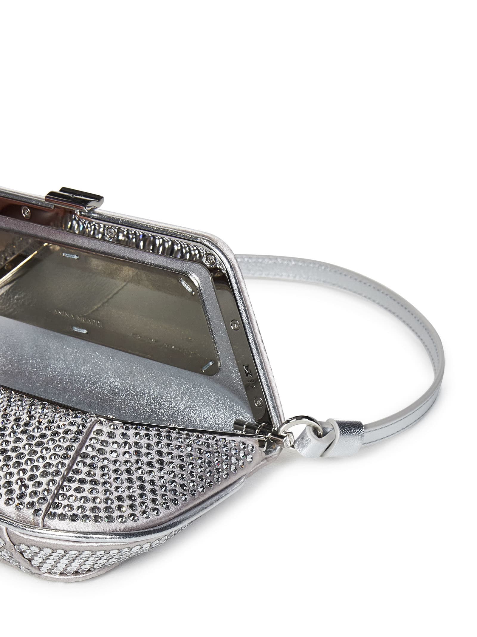 Shop Amina Muaddi Ami Mini Crystal Shoulder Bag In Silver