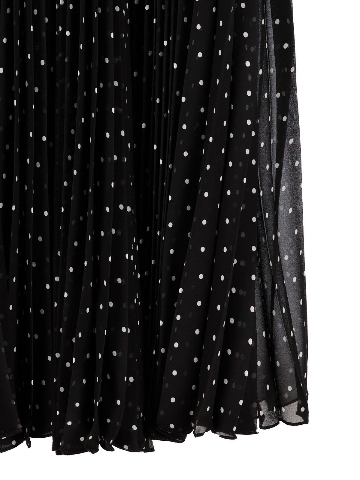 Saint Laurent Long Pleated Skirt In Polka-dot Silk Muslin In Black