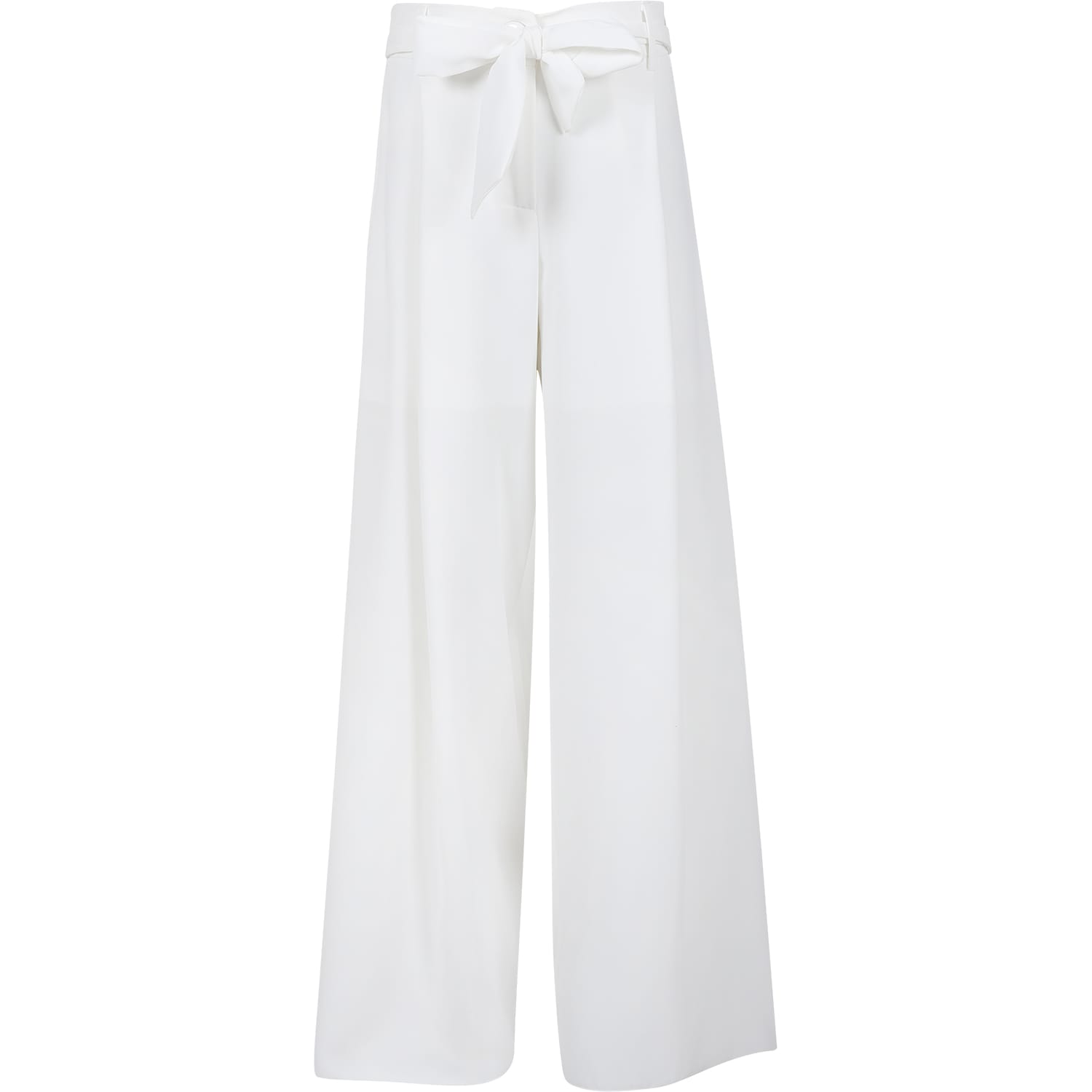 Monnalisa Kids' White Trousers For Girl With Bow Belt In Panna