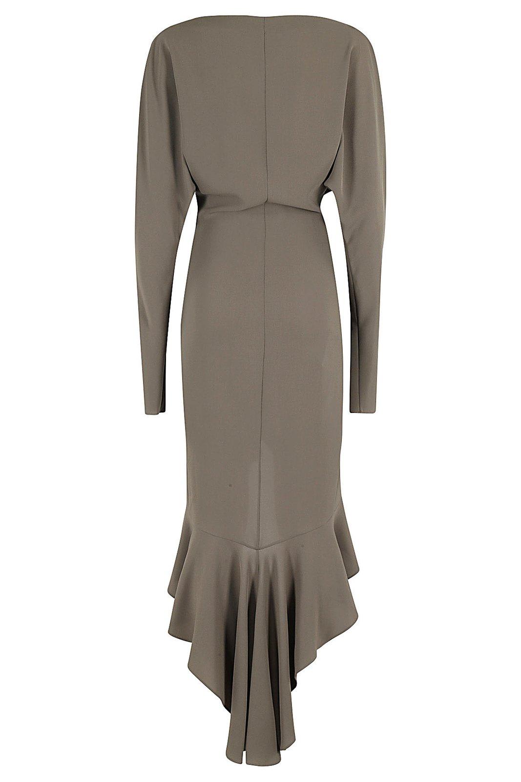 Shop Philosophy Di Lorenzo Serafini Ruffled Long-sleeved Dress In Green