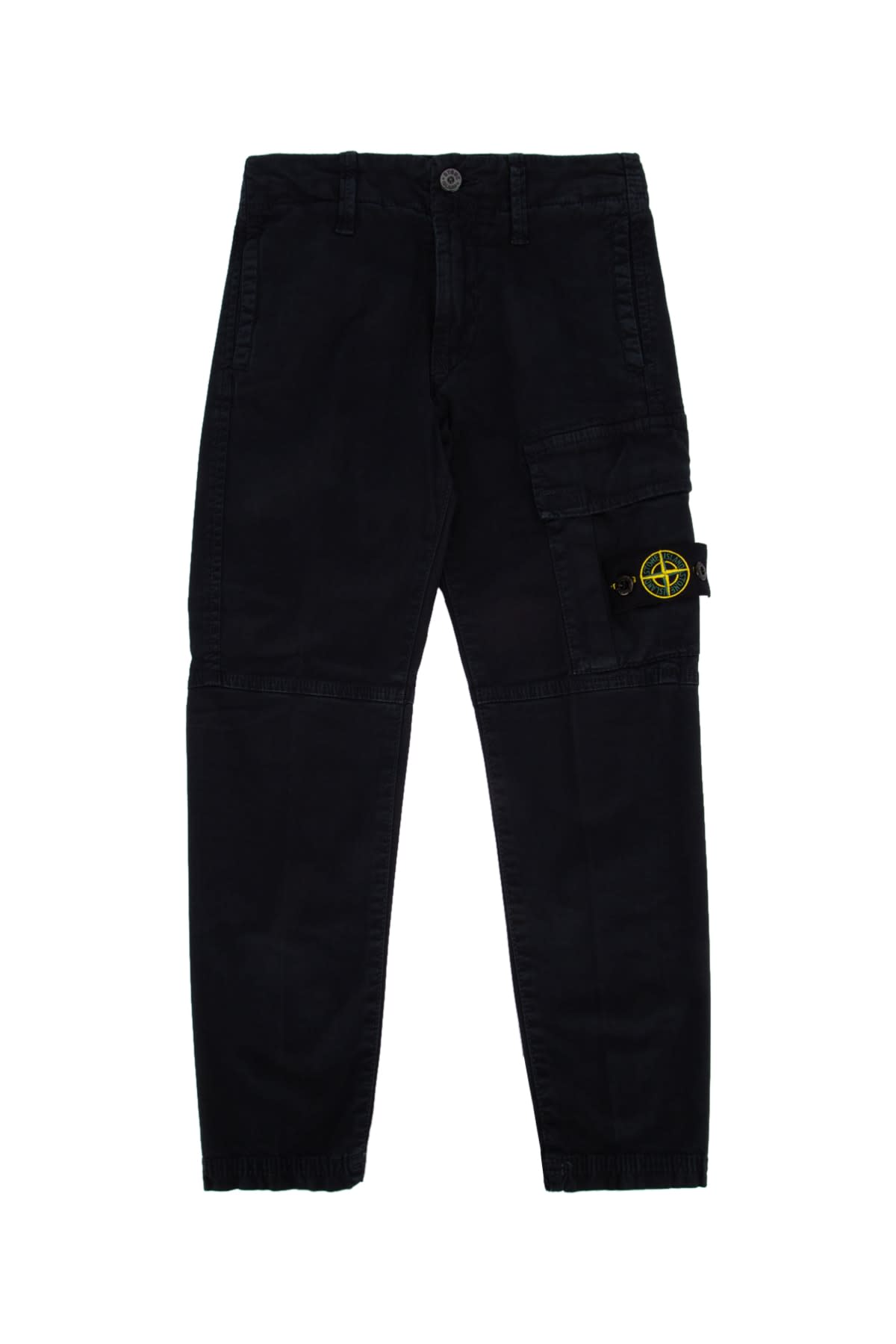 Stone Island Blue Pants With Elastic Waist And Logo Patch On The Pocket In Cotton Stretch Boy In Navyblue