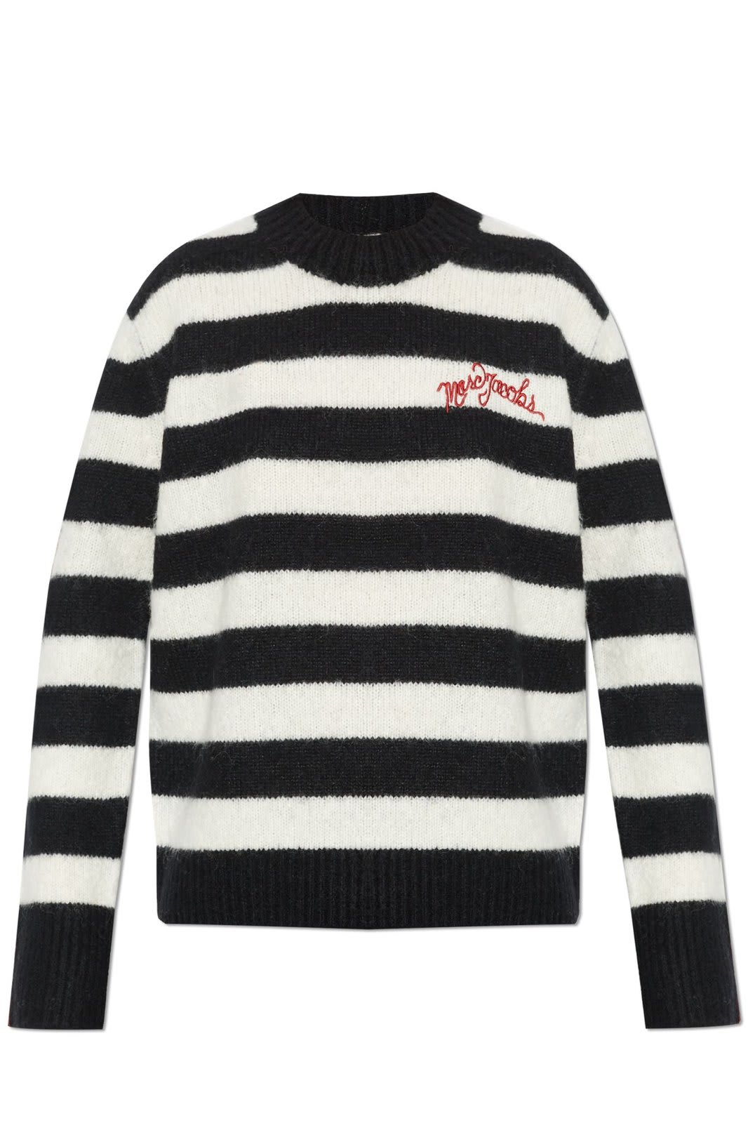 Shop Marc Jacobs The Striped Brushed Logo Embroidered Jumper In Black/white