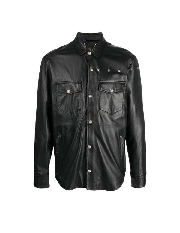 Leather Shirt With Clip Closure