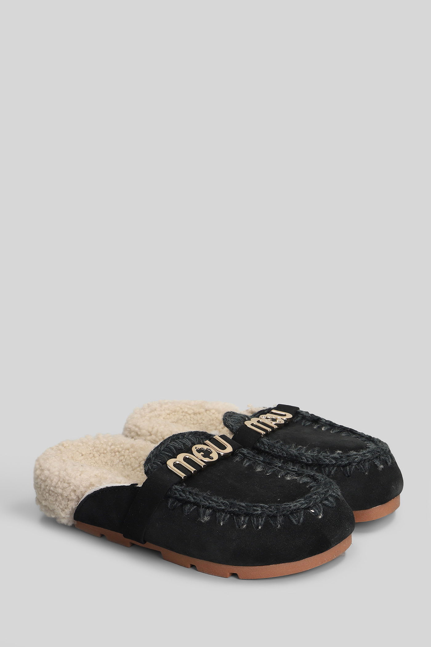 Mou Winter Bio Slide Slipper-mule In Black Suede In Black