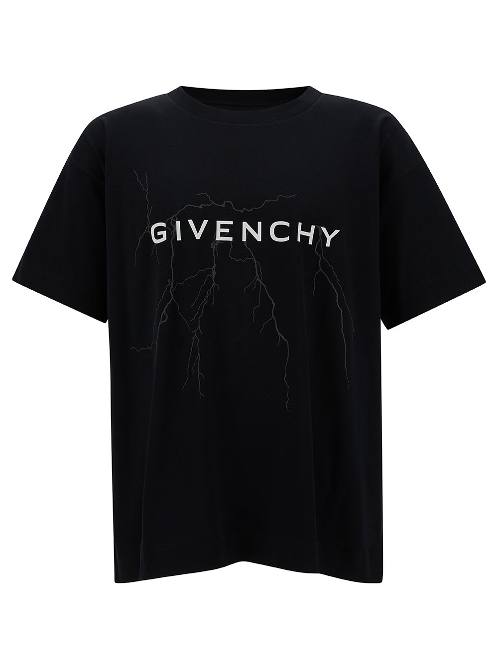 Givenchy Black T-shirt With Logo Print And Lighting Motif In Cotton Man