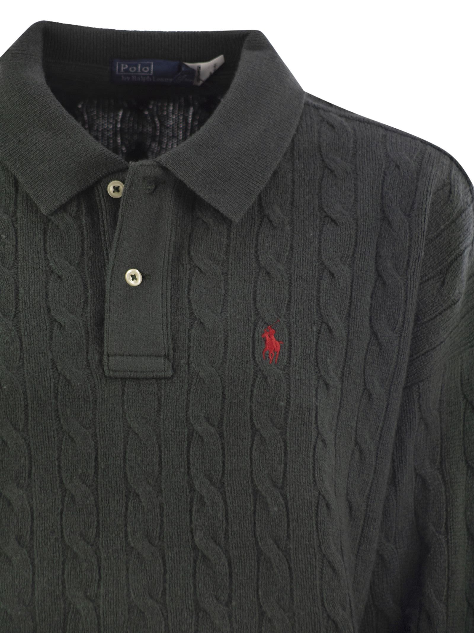 Shop Polo Ralph Lauren Knitted Polo Shirt In Dark Green