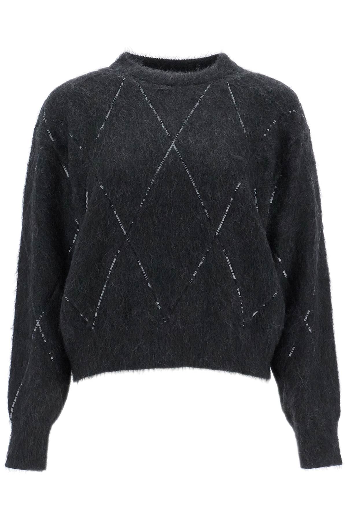Brunello Cucinelli Pullover Con Dazzling Argyle Embroidery In Anthracite