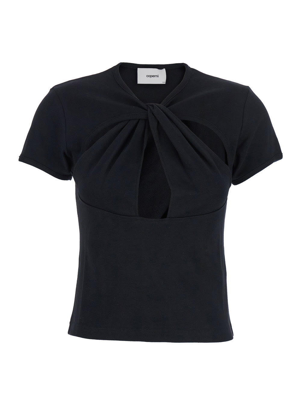 Black Top With V Neck And Cut-out On The Front In Cotton Woman