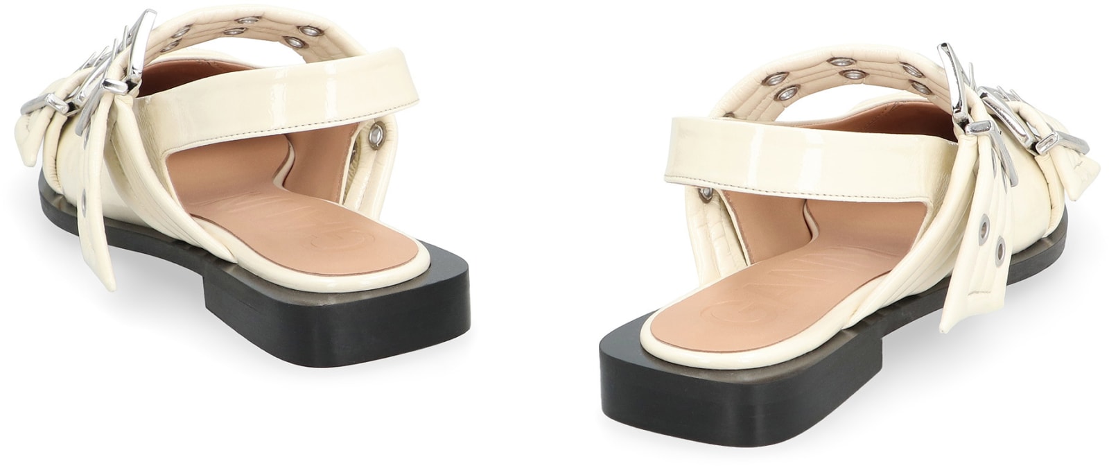 Ganni Feminine Buckle Ballerina Naplack Sandal In Egret In Neutral