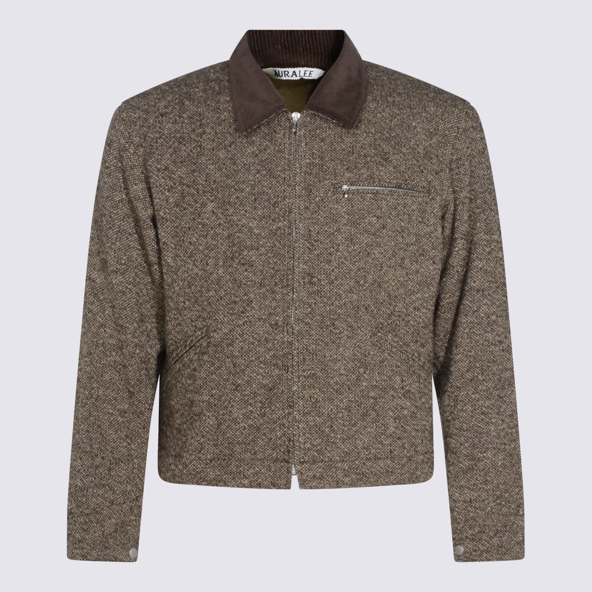 Auralee Textured Fabric Long Sleeve Jacket With Pocket In Brown