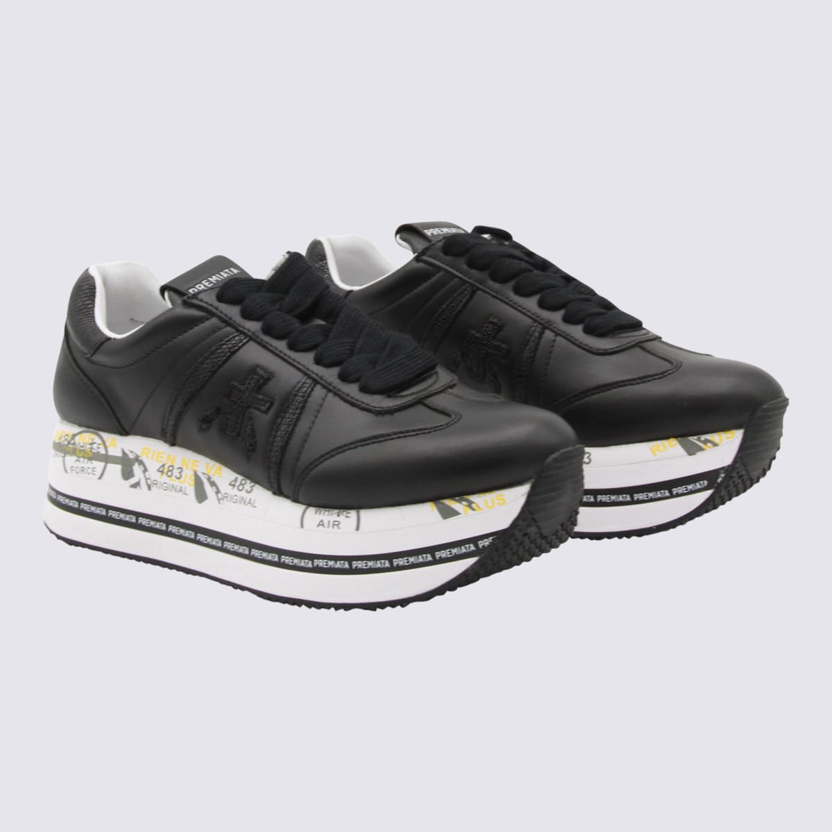 Premiata Low Top Sneakers With Contrast Platform Sole In Black