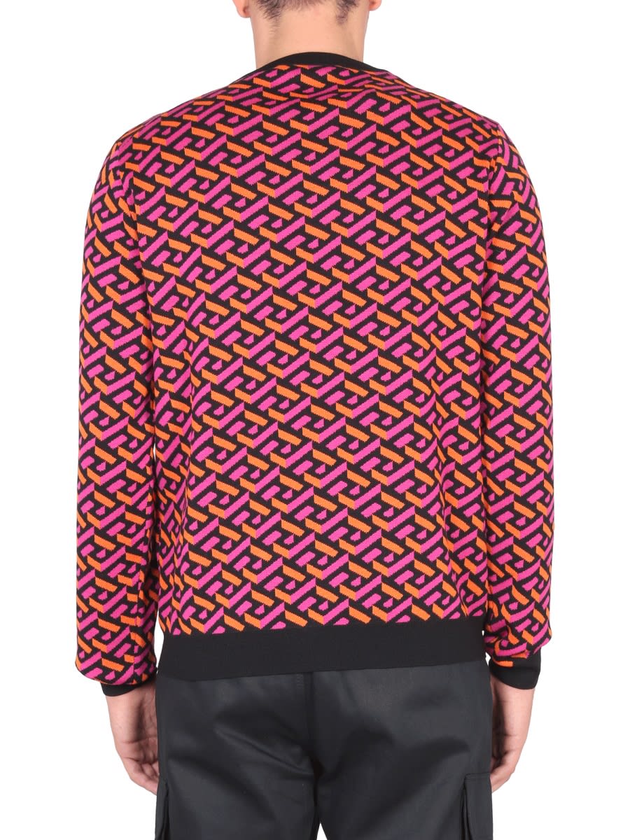 Shop Versace Jacquard Jersey La Greca In Multicolour