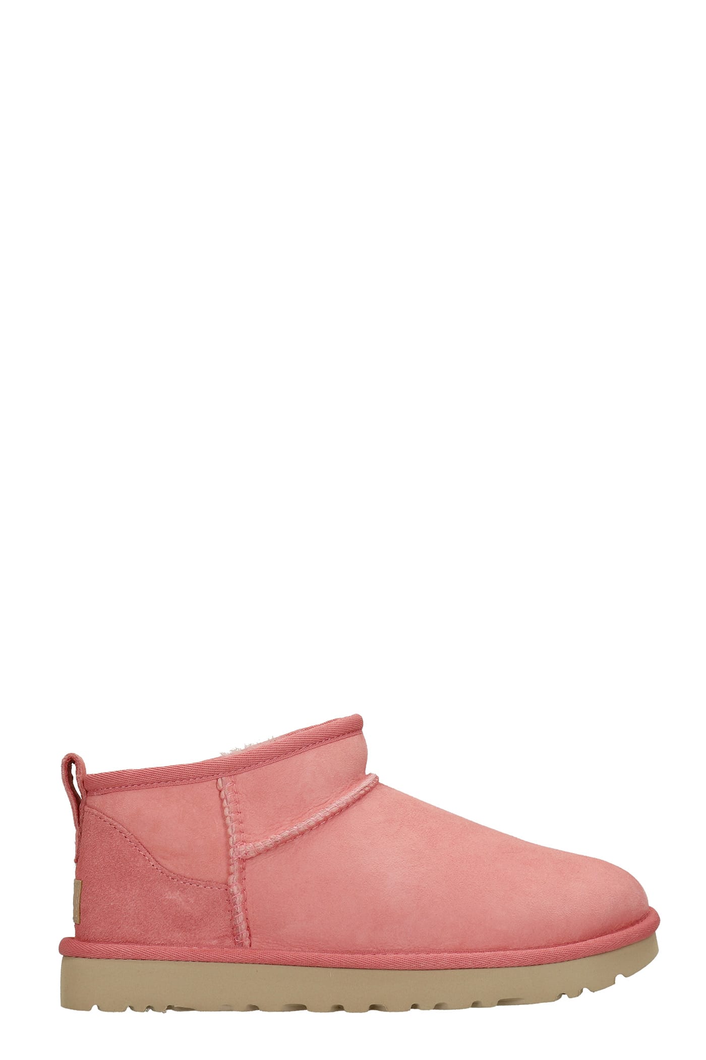 UGG Classic Ultra Low Heels Ankle Boots In Rose-pink Suede