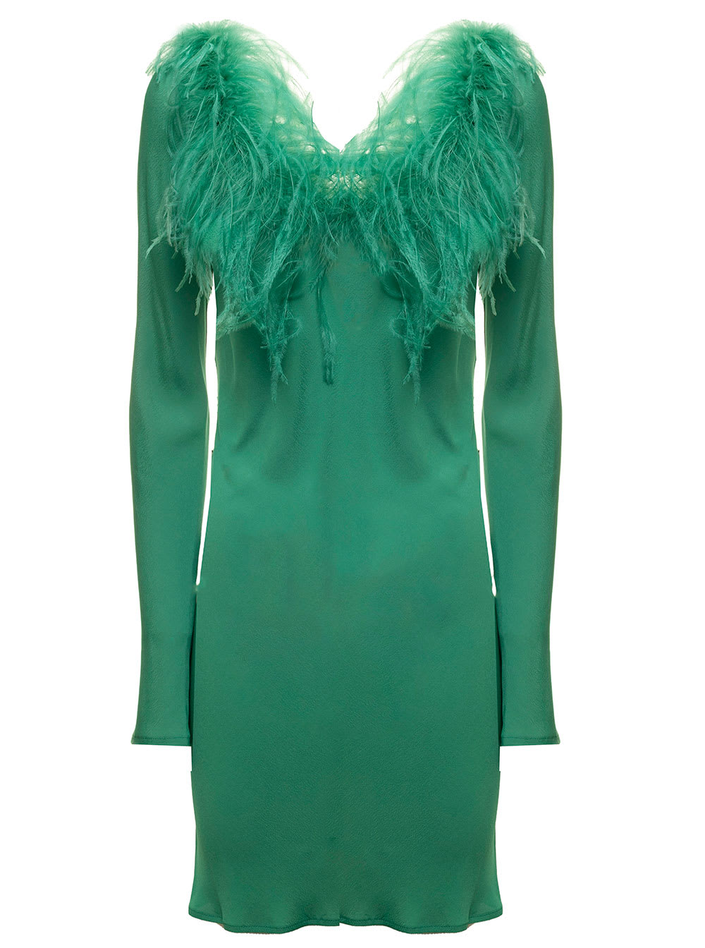Giuseppe di Morabito Green Crepe De Chine Dress With Feathers Gianluca Capannolo Woman