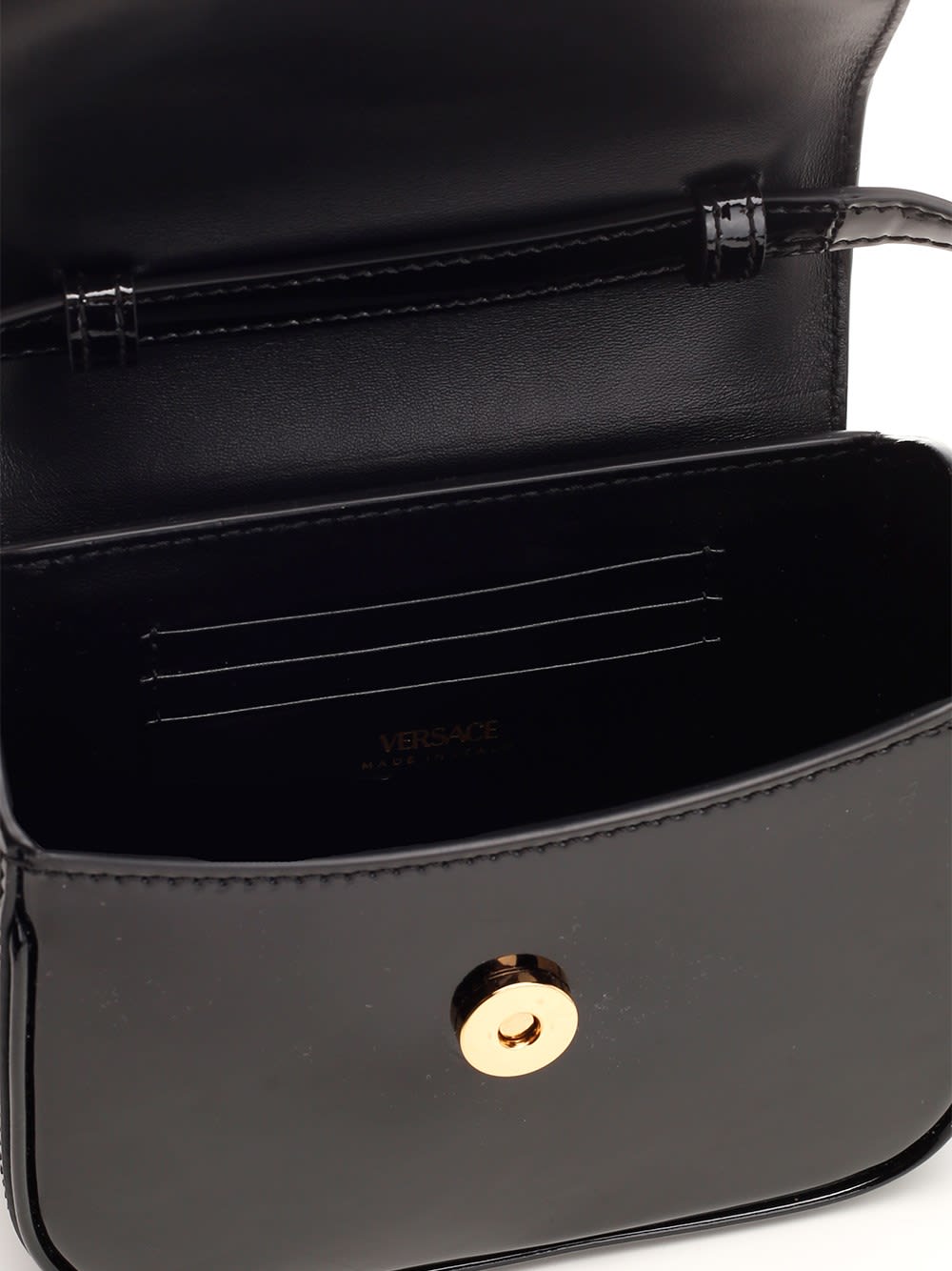 Shop Versace La Medusa Mini Bag In Patent Leather In Nero/oro